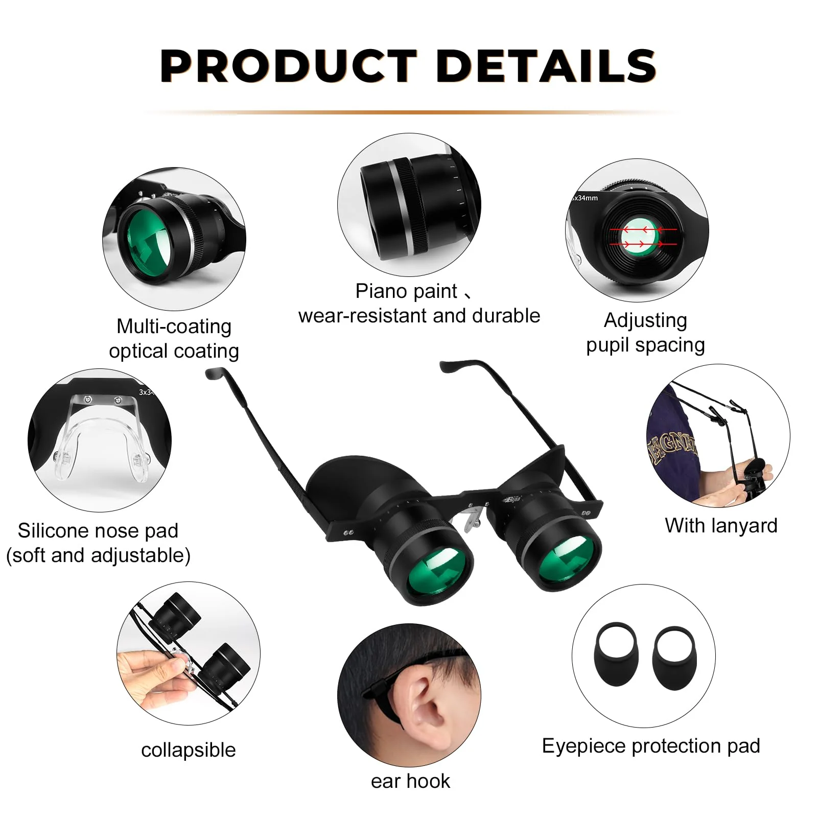 BIJIA 3X Opera Binocular Glasses,Hands-Free Lazy Glasses Binoculars Lightweight for Fishing,Bird Watching,Tv,Sports,Concerts,Theater,and Sightseeing,for Adults Men Women(Upgraded HD Green Film) - Image 2