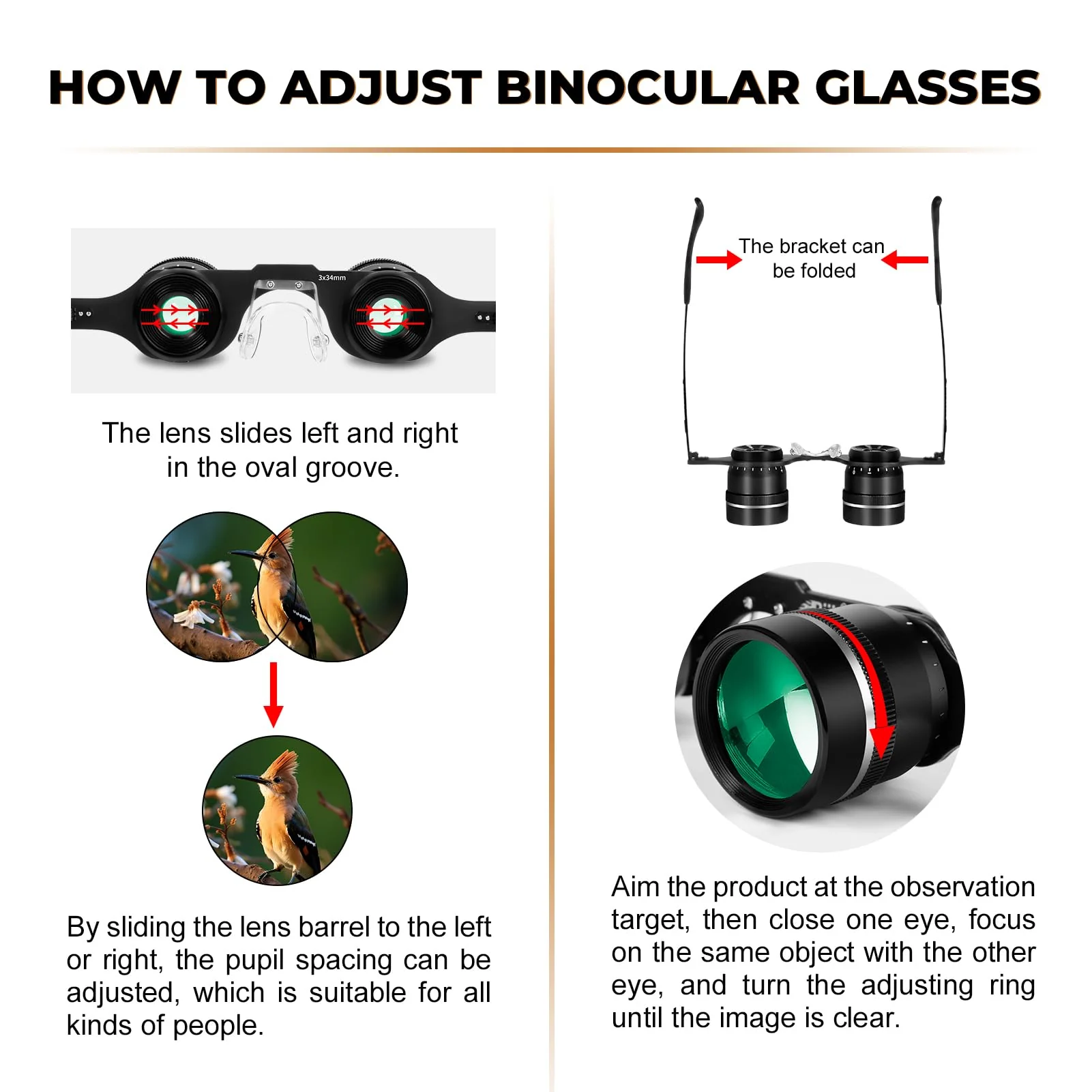 BIJIA 3X Opera Binocular Glasses,Hands-Free Lazy Glasses Binoculars Lightweight for Fishing,Bird Watching,Tv,Sports,Concerts,Theater,and Sightseeing,for Adults Men Women(Upgraded HD Green Film) - Image 3