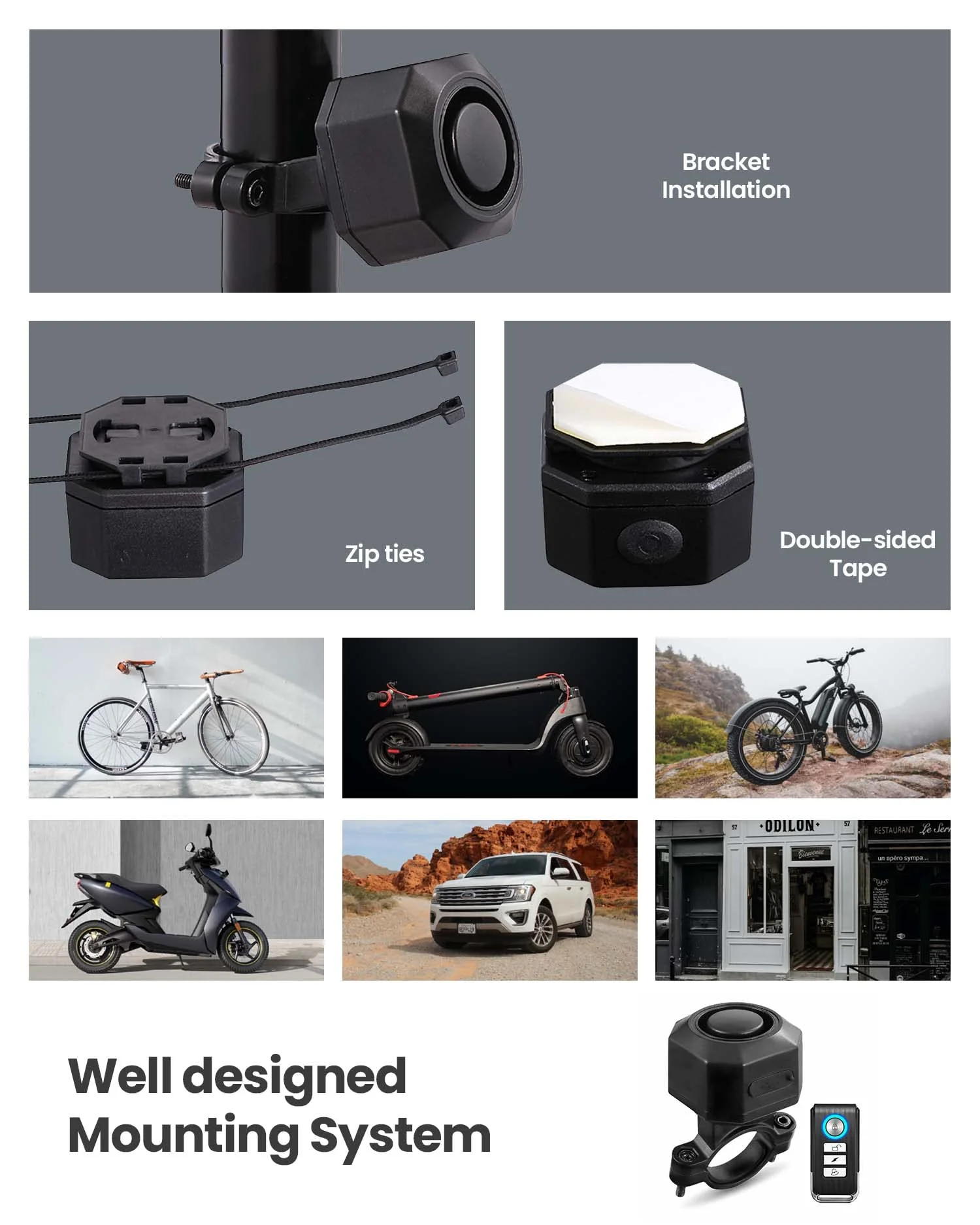 Bike Alarm with Remote, 110dB Wireless Anti-Theft Vibration Motorcycle Alarm, Door, Window & Vehicle Security Alarm System, Adjustable Sensitivity & Volume, USB-C, Waterproof, Programmable - Image 4