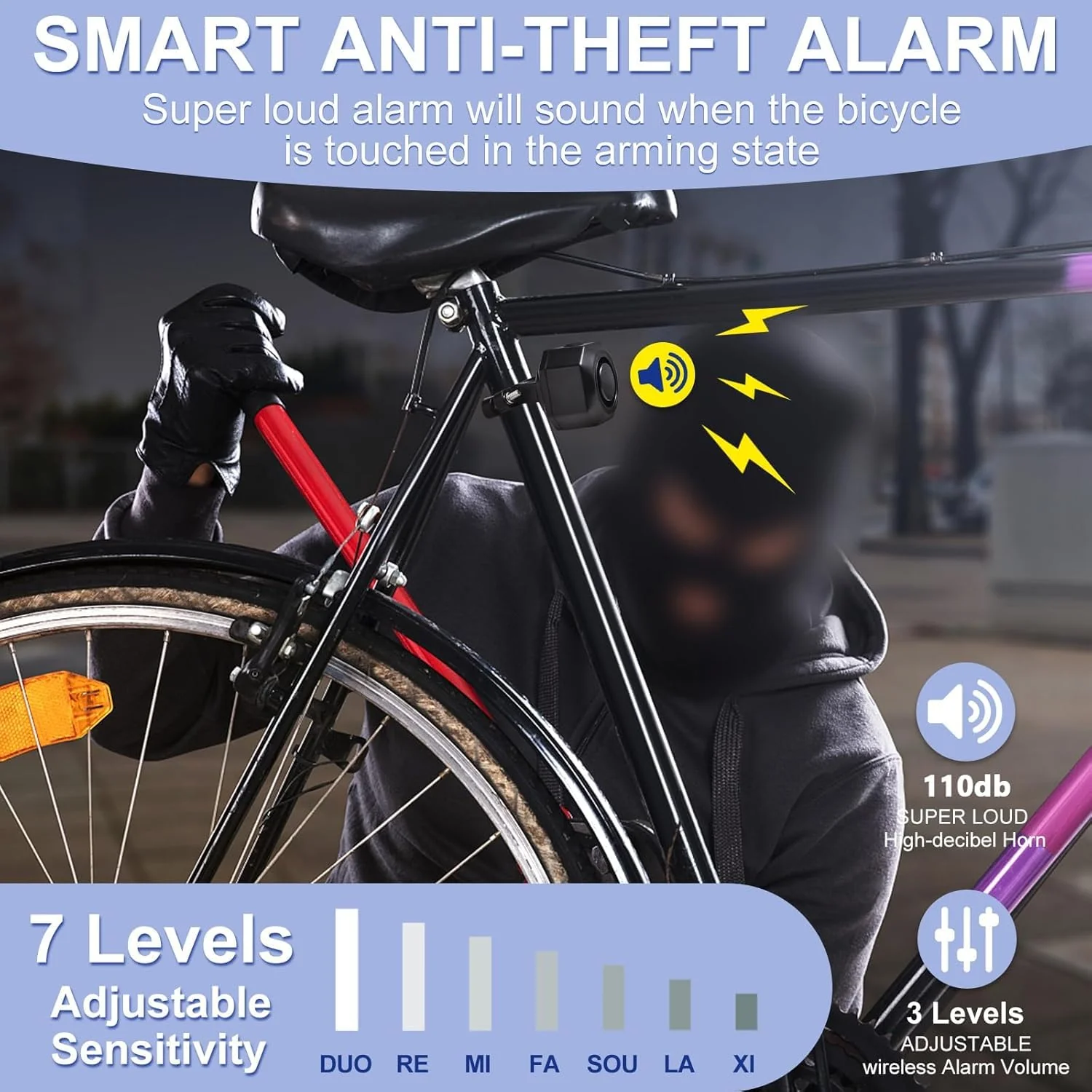 Bike Horn Electric Vehicle Alarm Wireless Vibration Alarm System with Motion Sensor Waterproof Rechargeable Antitheft Alarm for Ebikes Bike Scooter Car (SF32 Alarm one Pack) SF32 Alarm one pack - Image 4