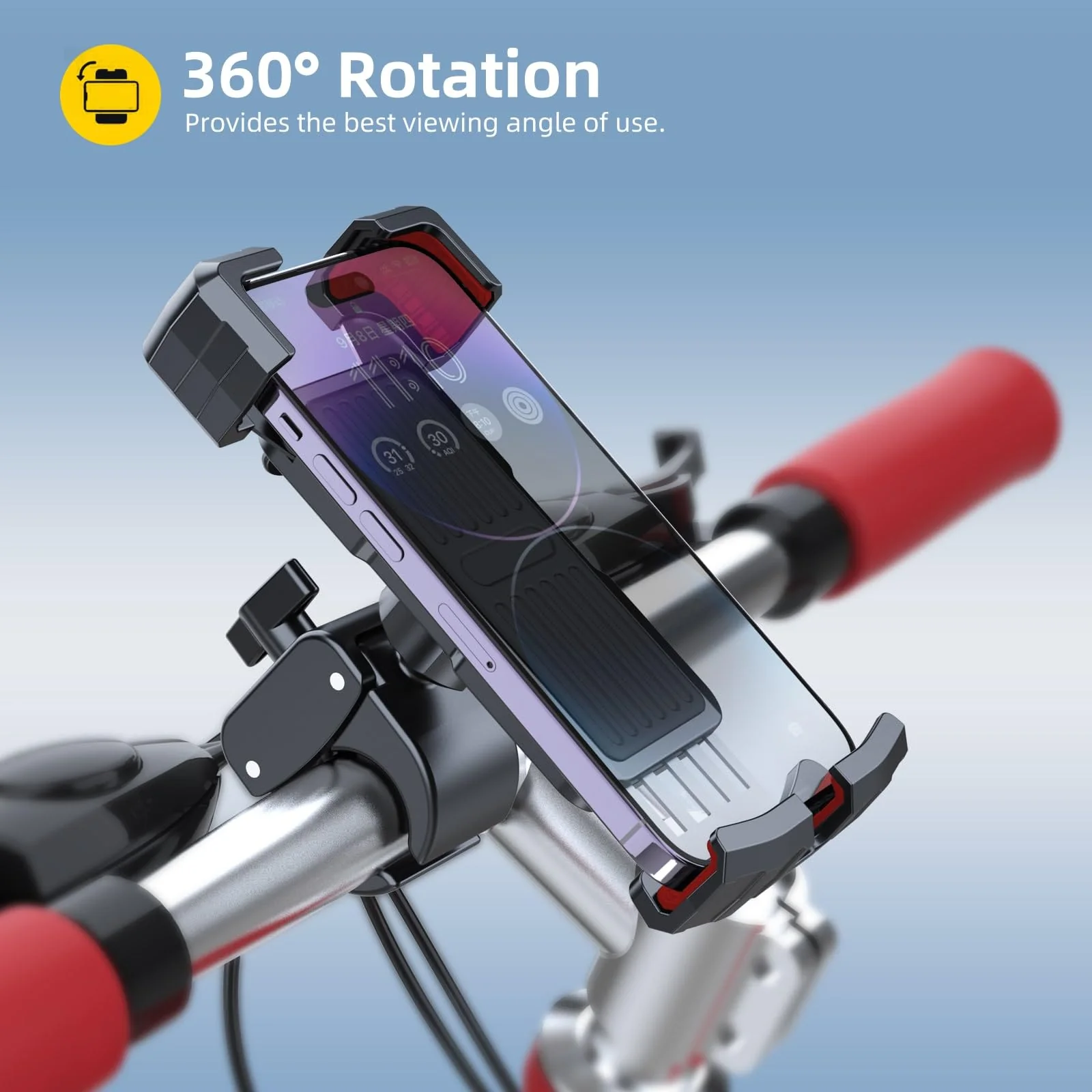 Bike/Motorcycle/Baby Stroller Phone Holder Mount, Flexible 360° Rotation, Clamp Firmly on Handlebar, Compatible with iPhone 15 Pro, Samsung and More 4.5-7.0" Phone - Image 2