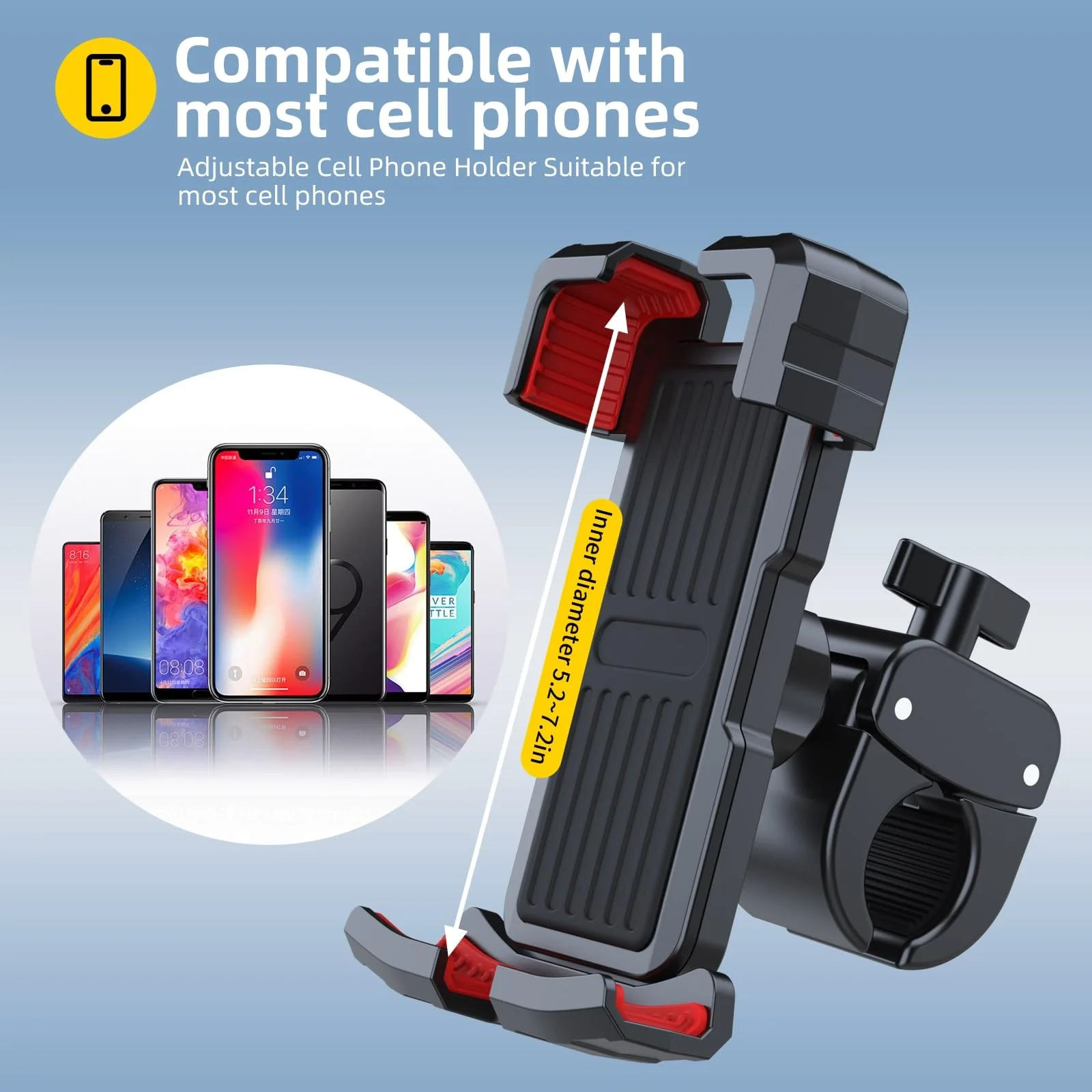 Bike/Motorcycle/Baby Stroller Phone Holder Mount, Flexible 360° Rotation, Clamp Firmly on Handlebar, Compatible with iPhone 15 Pro, Samsung and More 4.5-7.0" Phone - Image 3