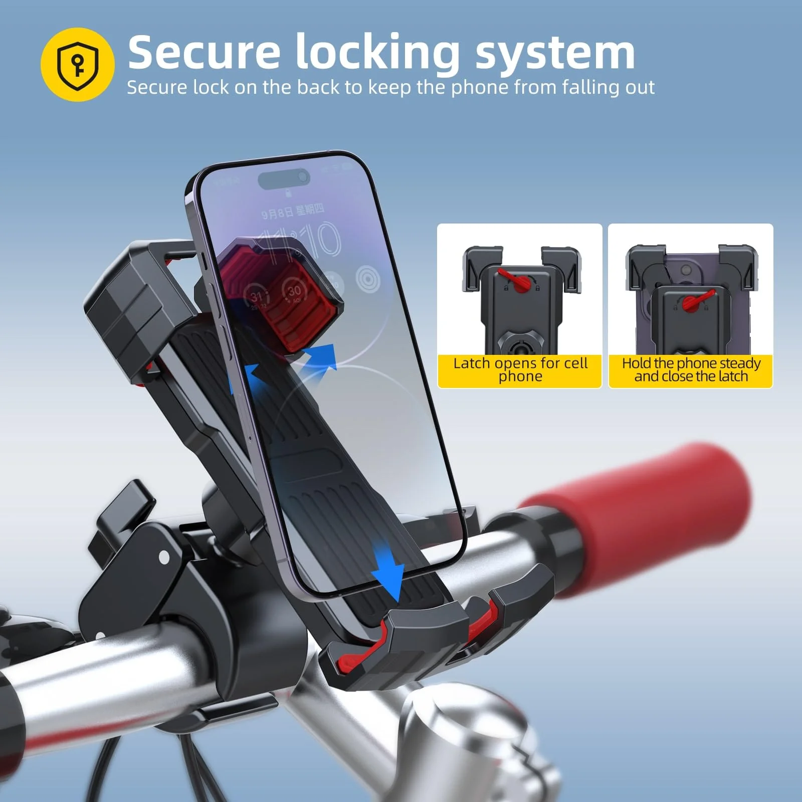 Bike/Motorcycle/Baby Stroller Phone Holder Mount, Flexible 360° Rotation, Clamp Firmly on Handlebar, Compatible with iPhone 15 Pro, Samsung and More 4.5-7.0" Phone - Image 5