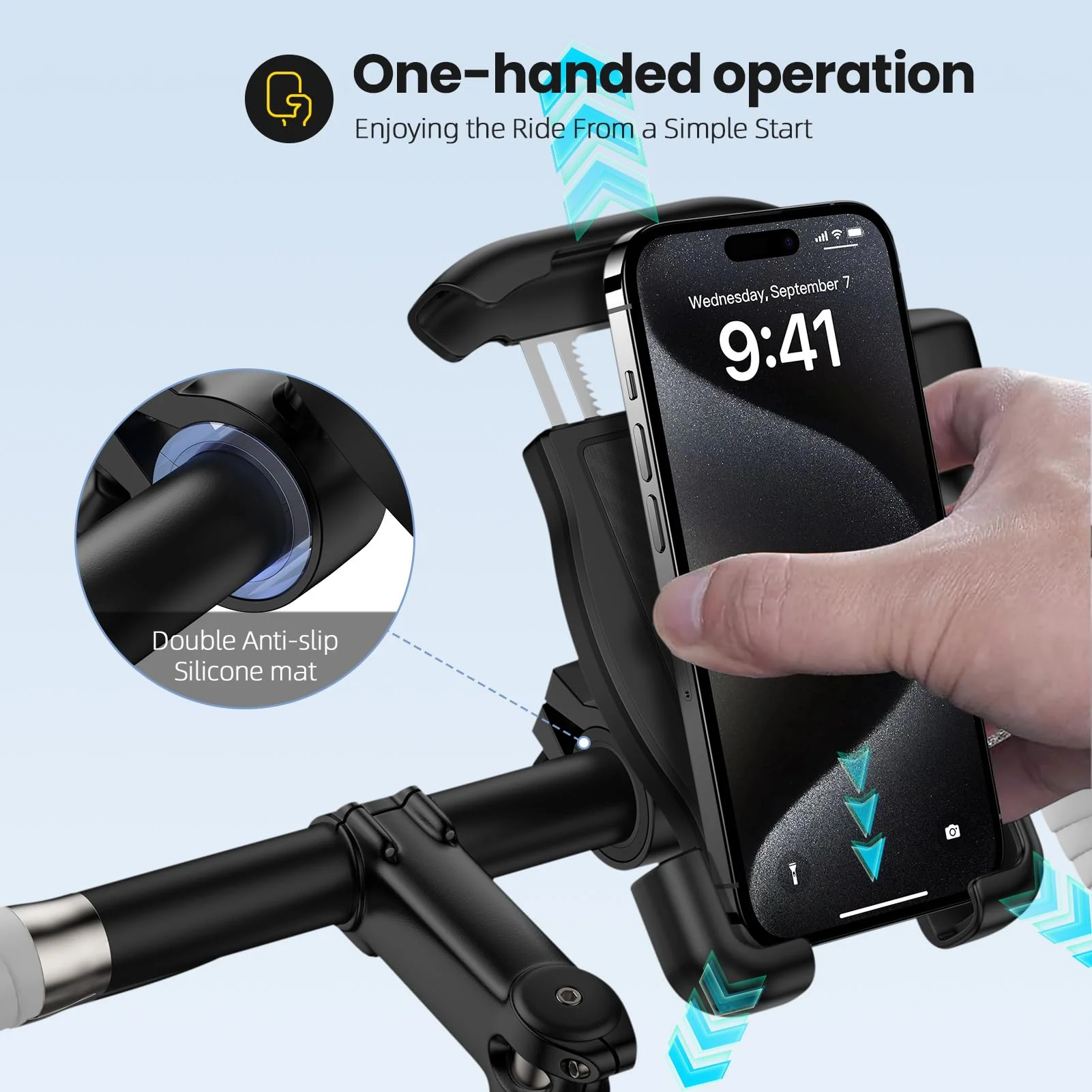 Bike Phone Holder, Motorcycle Phone Mount 360°Rotatable Handlebar Cell Phone Clamp Scooter Phone Clip for iPhone 15 Pro Max/Plus,14/13/12/11,Galaxy S24 Ultra/S23/A15/A54/S9 and More 4.7"-7.3" Phones - Image 2