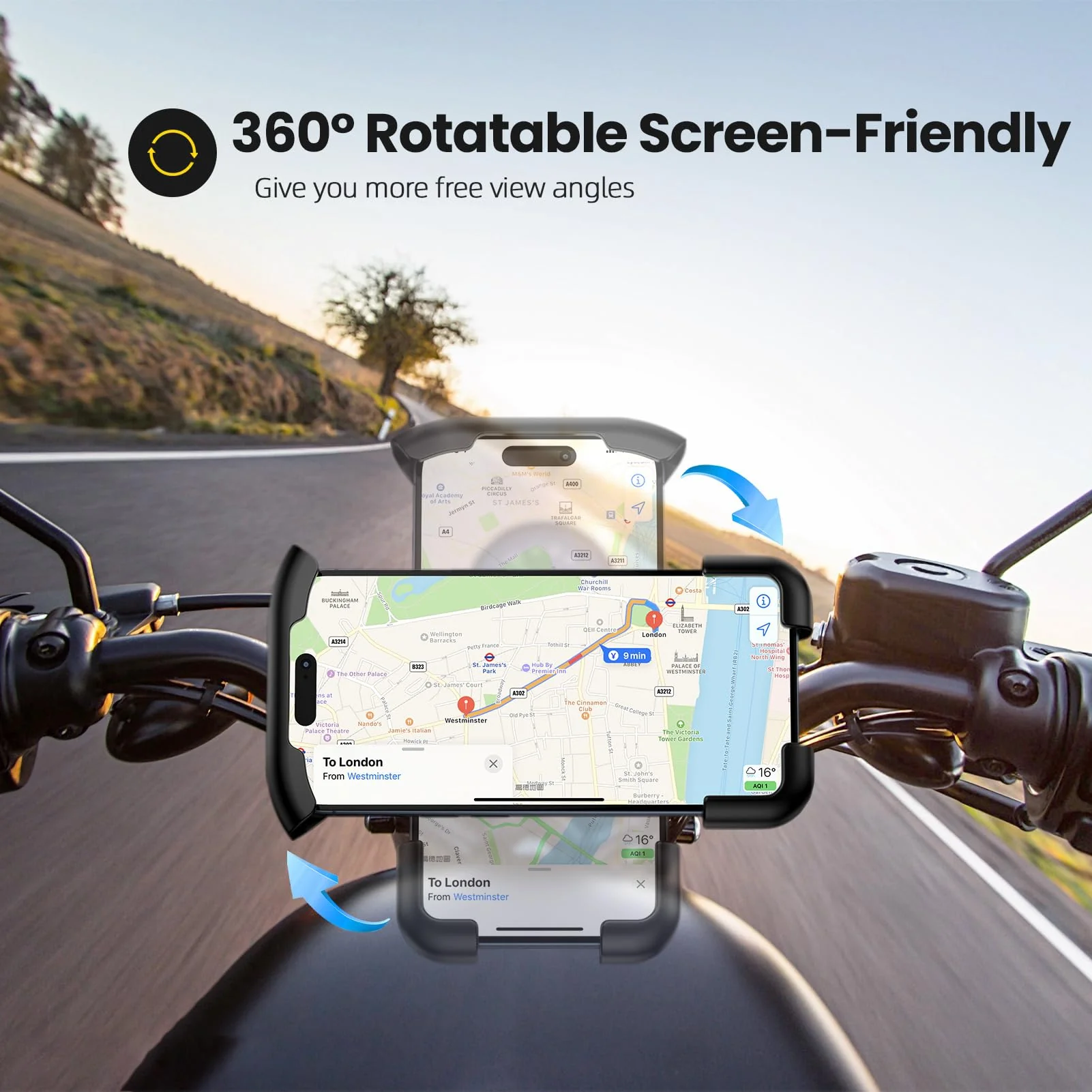 Bike Phone Holder, Motorcycle Phone Mount 360°Rotatable Handlebar Cell Phone Clamp Scooter Phone Clip for iPhone 15 Pro Max/Plus,14/13/12/11,Galaxy S24 Ultra/S23/A15/A54/S9 and More 4.7"-7.3" Phones - Image 4