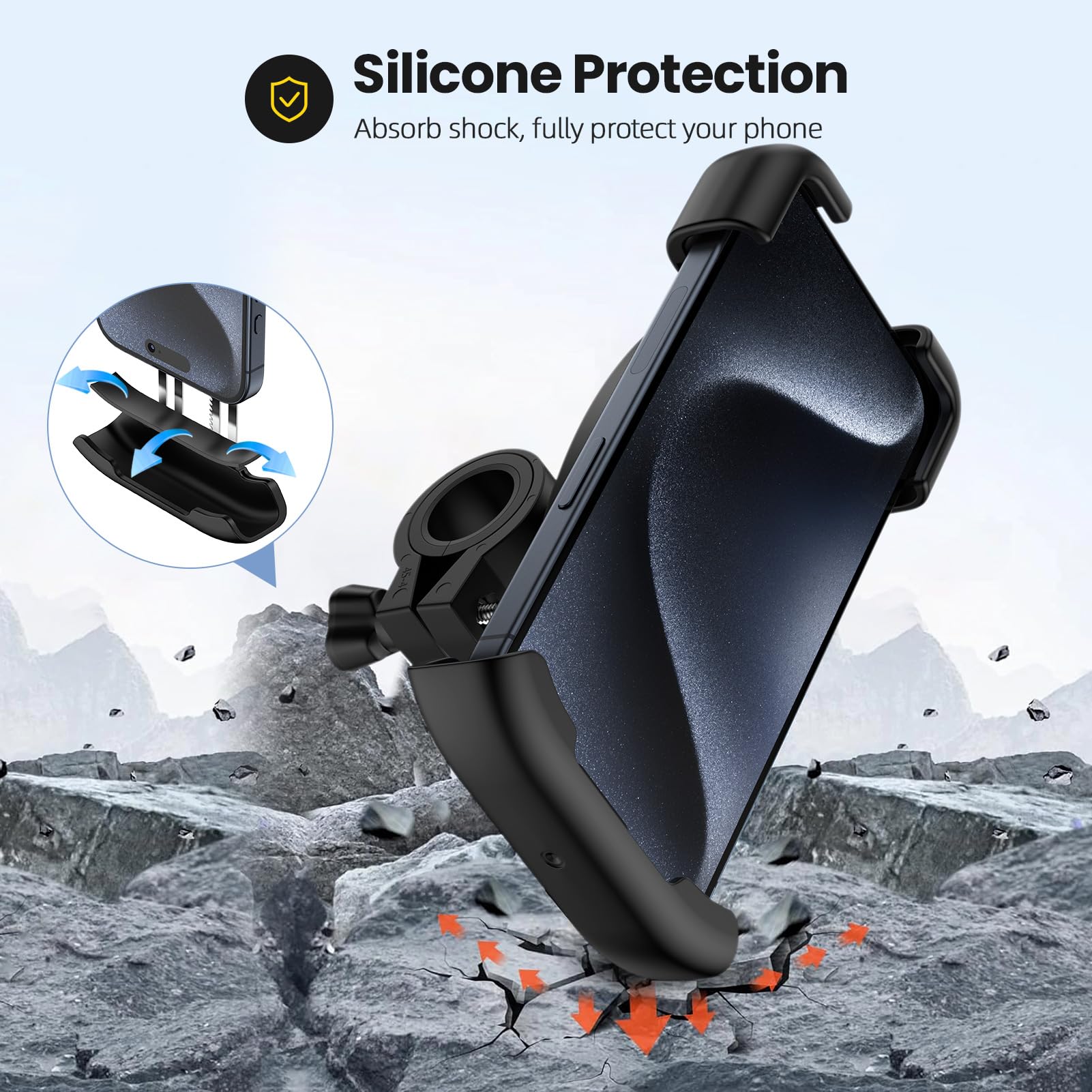 Bike Phone Holder, Motorcycle Phone Mount 360°Rotatable Handlebar Cell Phone Clamp Scooter Phone Clip for iPhone 15 Pro Max/Plus,14/13/12/11,Galaxy S24 Ultra/S23/A15/A54/S9 and More 4.7"-7.3" Phones - Image 5