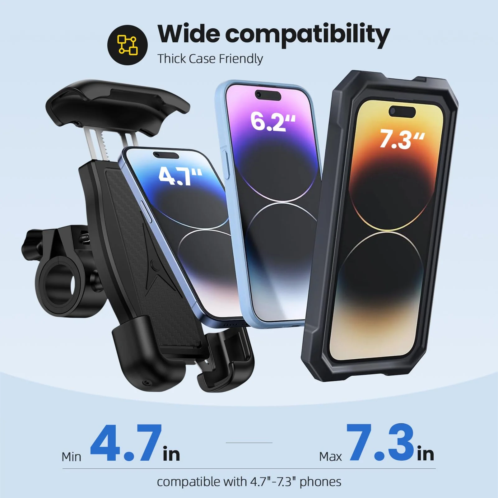 Bike Phone Holder, Motorcycle Phone Mount 360°Rotatable Handlebar Cell Phone Clamp Scooter Phone Clip for iPhone 15 Pro Max/Plus,14/13/12/11,Galaxy S24 Ultra/S23/A15/A54/S9 and More 4.7"-7.3" Phones - Image 6
