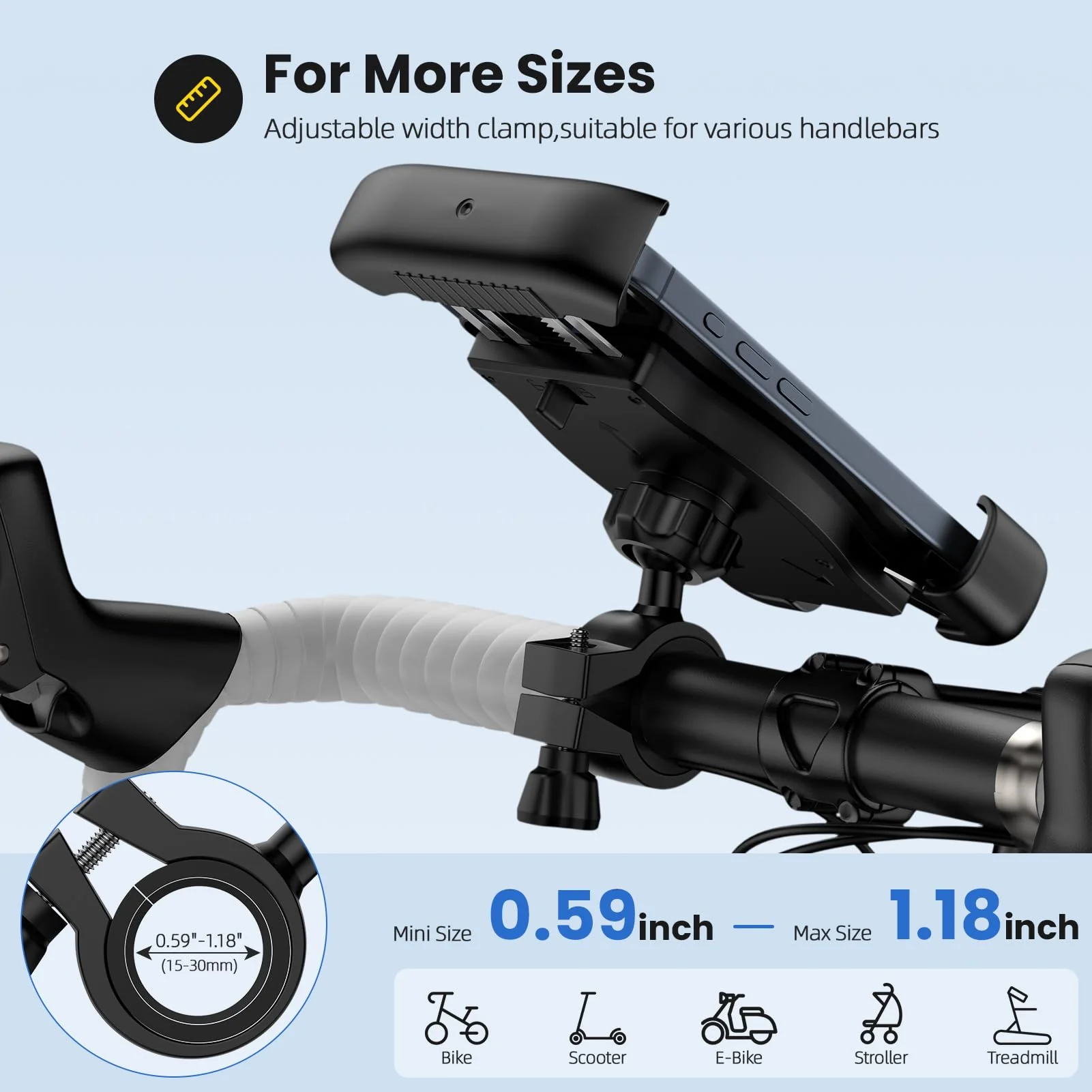 Bike Phone Holder, Motorcycle Phone Mount 360°Rotatable Handlebar Cell Phone Clamp Scooter Phone Clip for iPhone 15 Pro Max/Plus,14/13/12/11,Galaxy S24 Ultra/S23/A15/A54/S9 and More 4.7"-7.3" Phones - Image 7