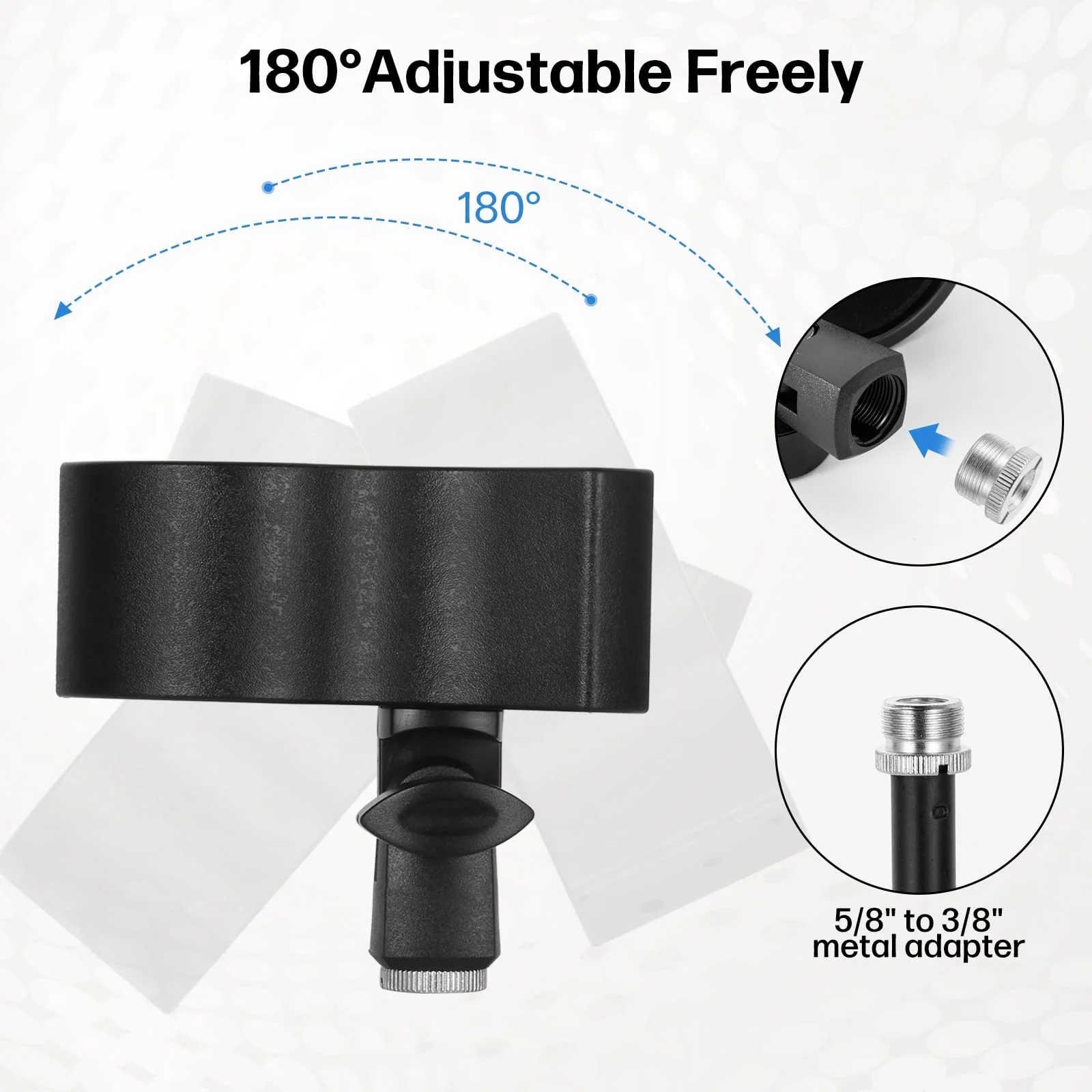 BILIONE 4pcs Versatile Microphone Clip, Adjustable Mic Holder for Microphones with Outer Diameter Range 1.26" from 2.3", with 5/8" Male to 3/8" Female Screw Adapter(Black) 4 Pack black - Image 4