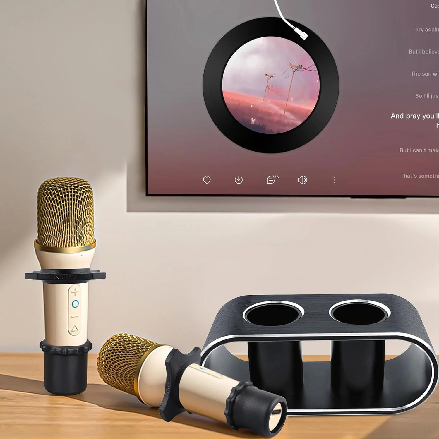 BILIONE Aluminum Alloy Desktop Microphones Storage Holder, Fashionable Tabletop Mics Organizer for Karaoke Wireless Microphones(Black) Black - Image 2