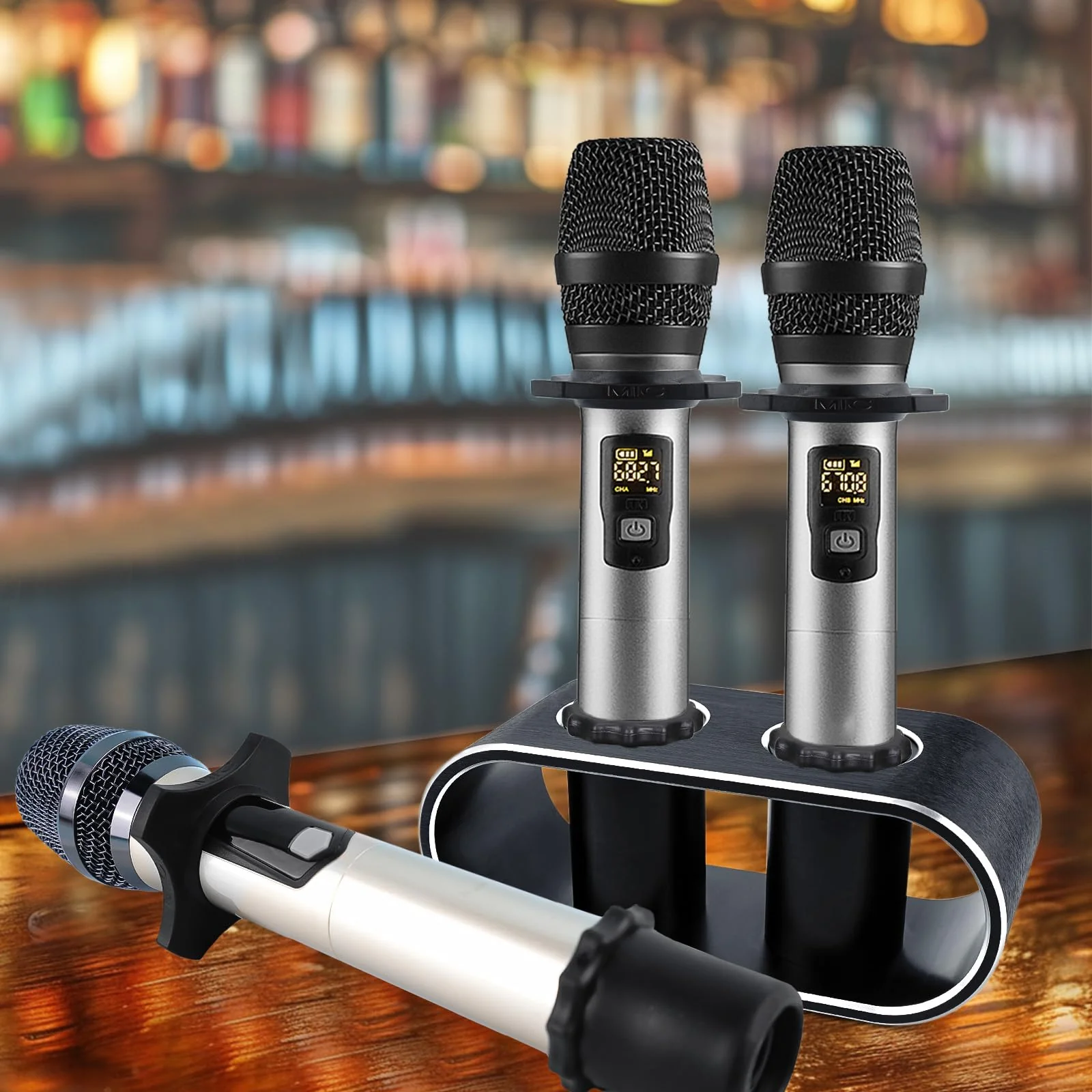 BILIONE Aluminum Alloy Desktop Microphones Storage Holder, Fashionable Tabletop Mics Organizer for Karaoke Wireless Microphones(Black) Black - Image 6