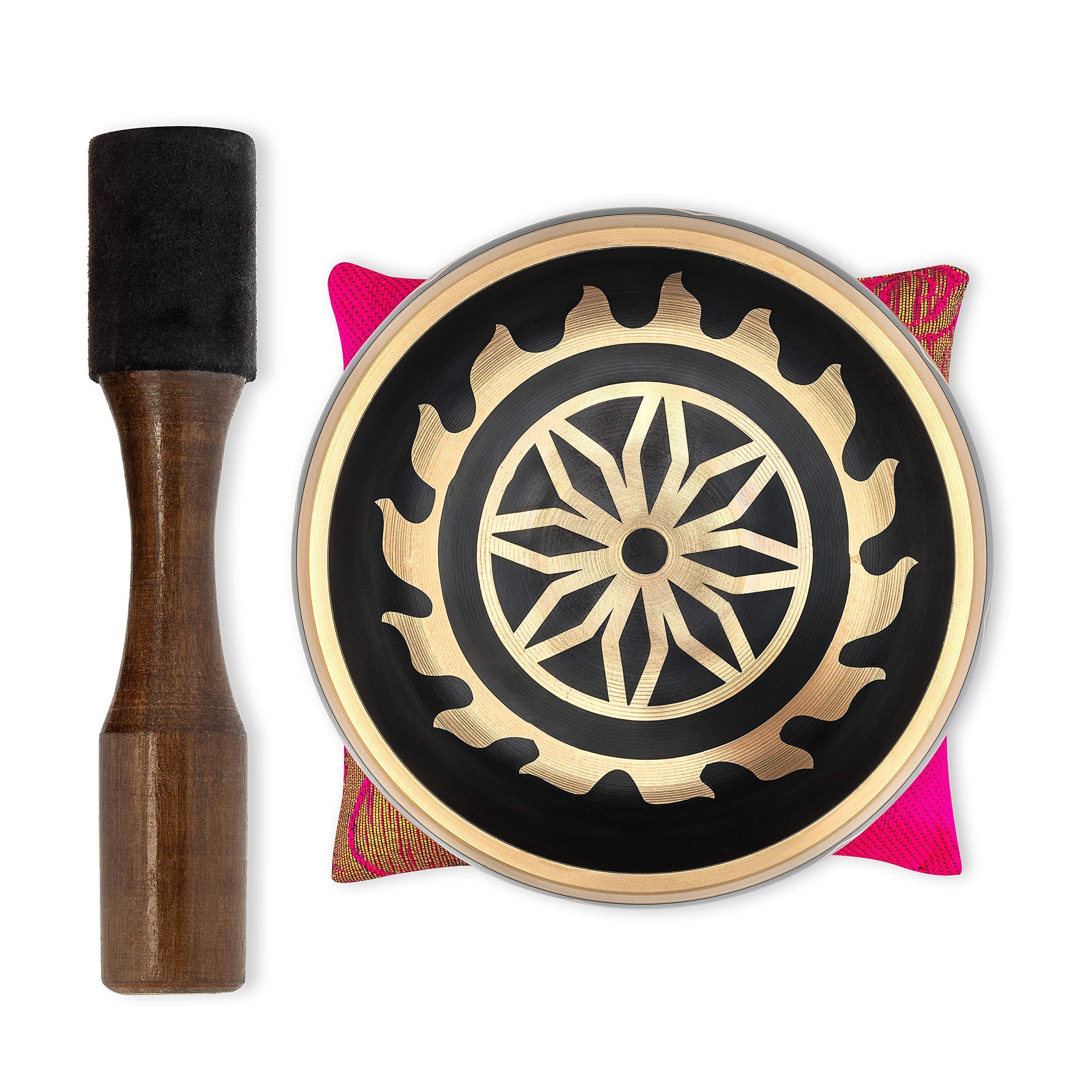 BimBamBom Singing Bowls – Hand Crafted Tibetan Singing Bowl w/Mallet & Cushion, Meditation Bowl For Yoga and Holistic Healing, Stress Relief, Brass 4” Auspicious Symbol Deep Sound Prayer Bowl Pink - Image 5