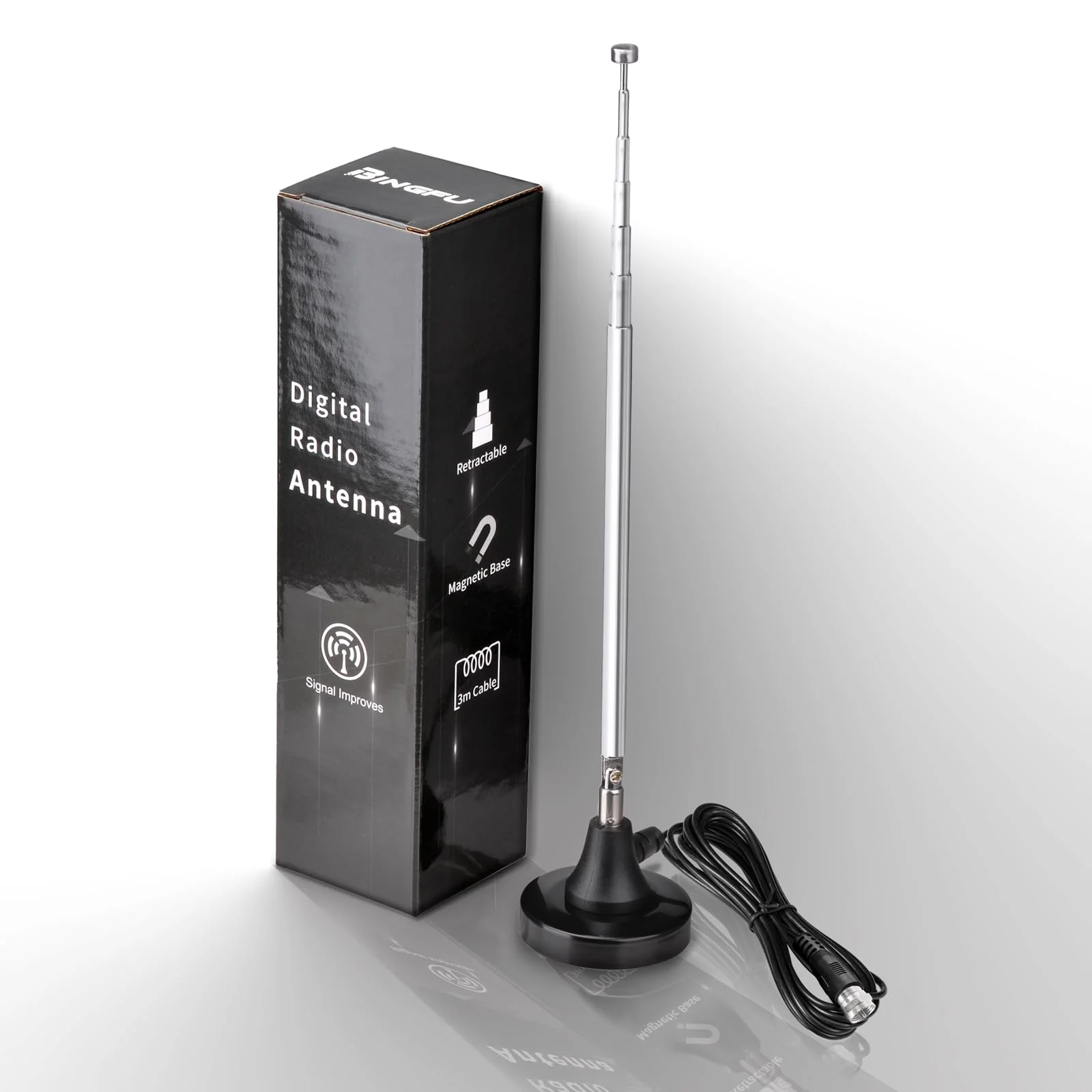 Bingfu Strong Magnetic Base FM Radio Antenna Telecopic for Pioneer Onkyo Yamaha Marantz Sherwood Indoor Digital HD FM Radio Bluetooth Home Stereo Receiver AV Audio Video Home Theater Tuner - Image 2