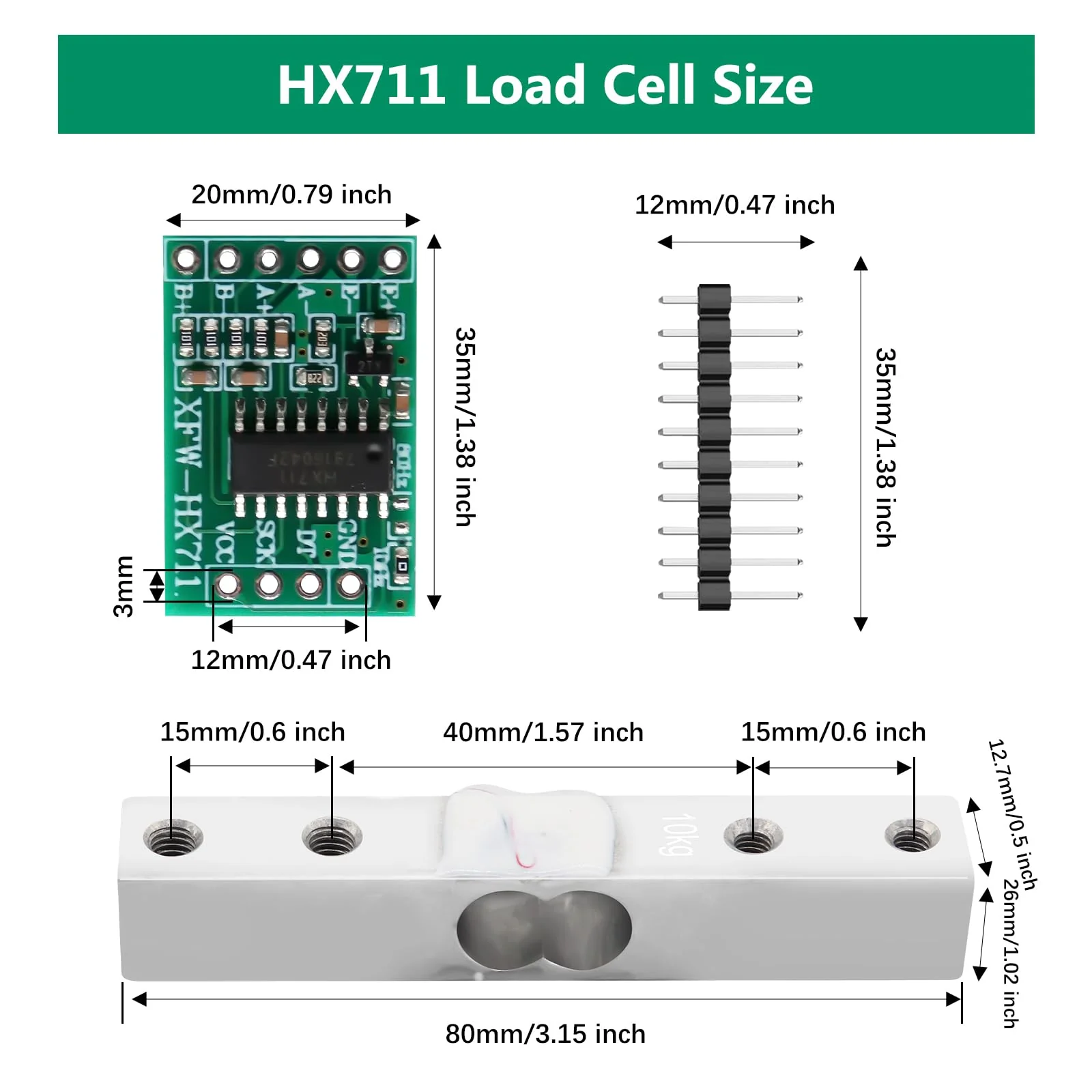 Binghe HX711 AD Amplifier Module + 10 kg Weight Sensor HX711 Load Cell Kit High Precision Load Cell Module Compatible with Arduino/Portable Electronic Kitchen Scales - Image 2