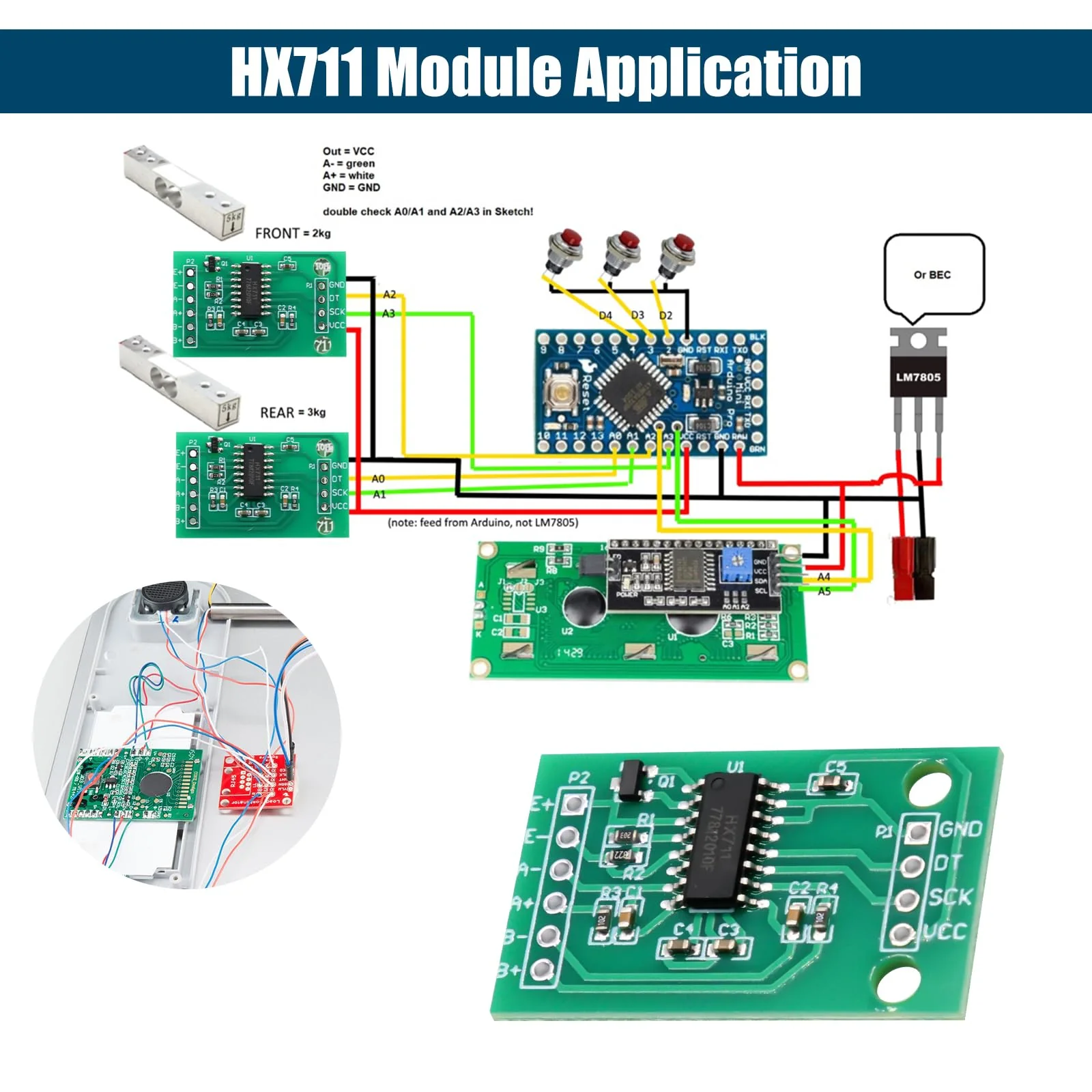 Binghe HX711 AD Amplifier Module + 10 kg Weight Sensor HX711 Load Cell Kit High Precision Load Cell Module Compatible with Arduino/Portable Electronic Kitchen Scales - Image 8