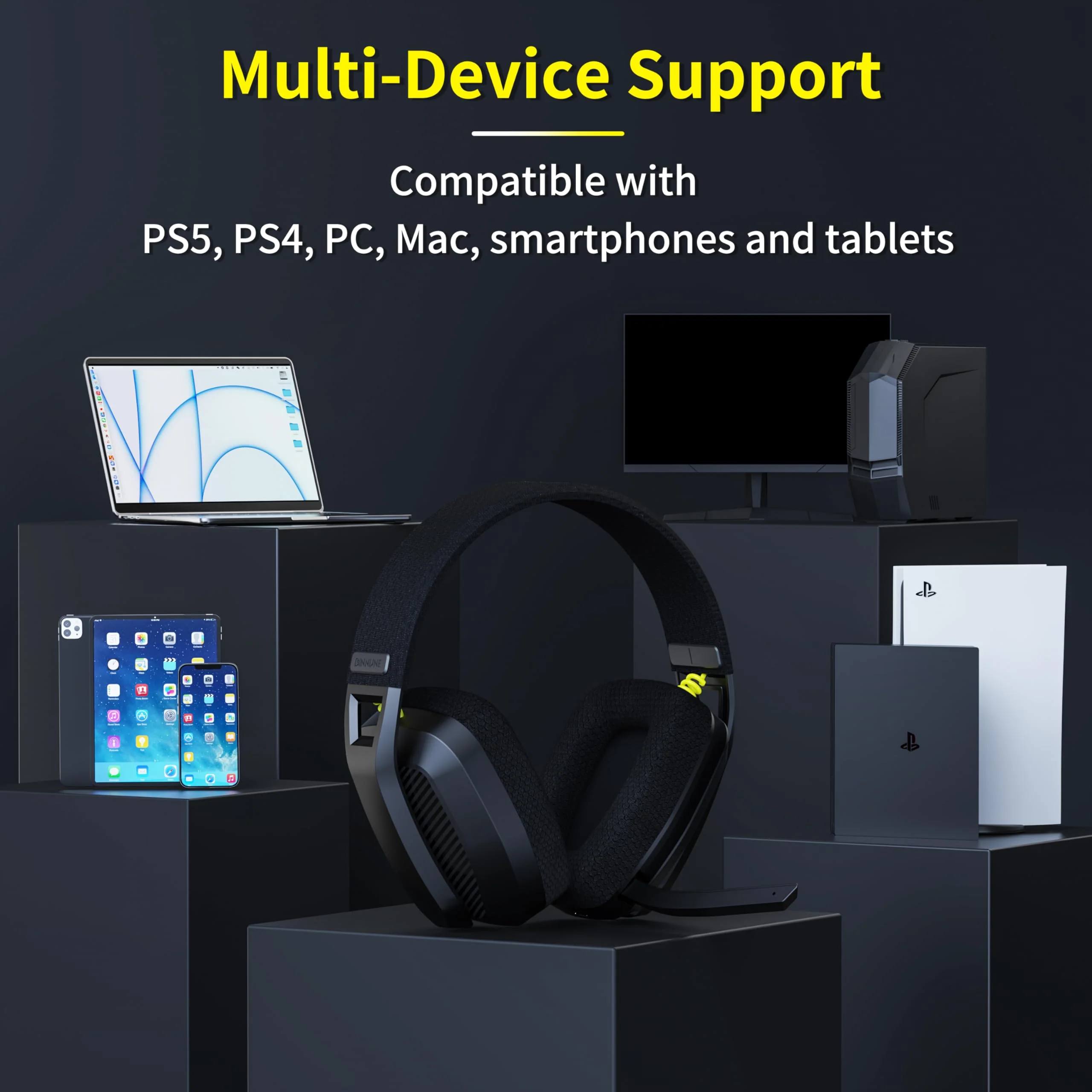 BINNUNE 2.4GHz Wireless Gaming Headset with Mic for PS5, PS4, PC, Mac, Playstation 4 5, Bluetooth Gaming Headset with Flip Microphone, Gaming Headphones for Laptop Computer, Black - Image 7