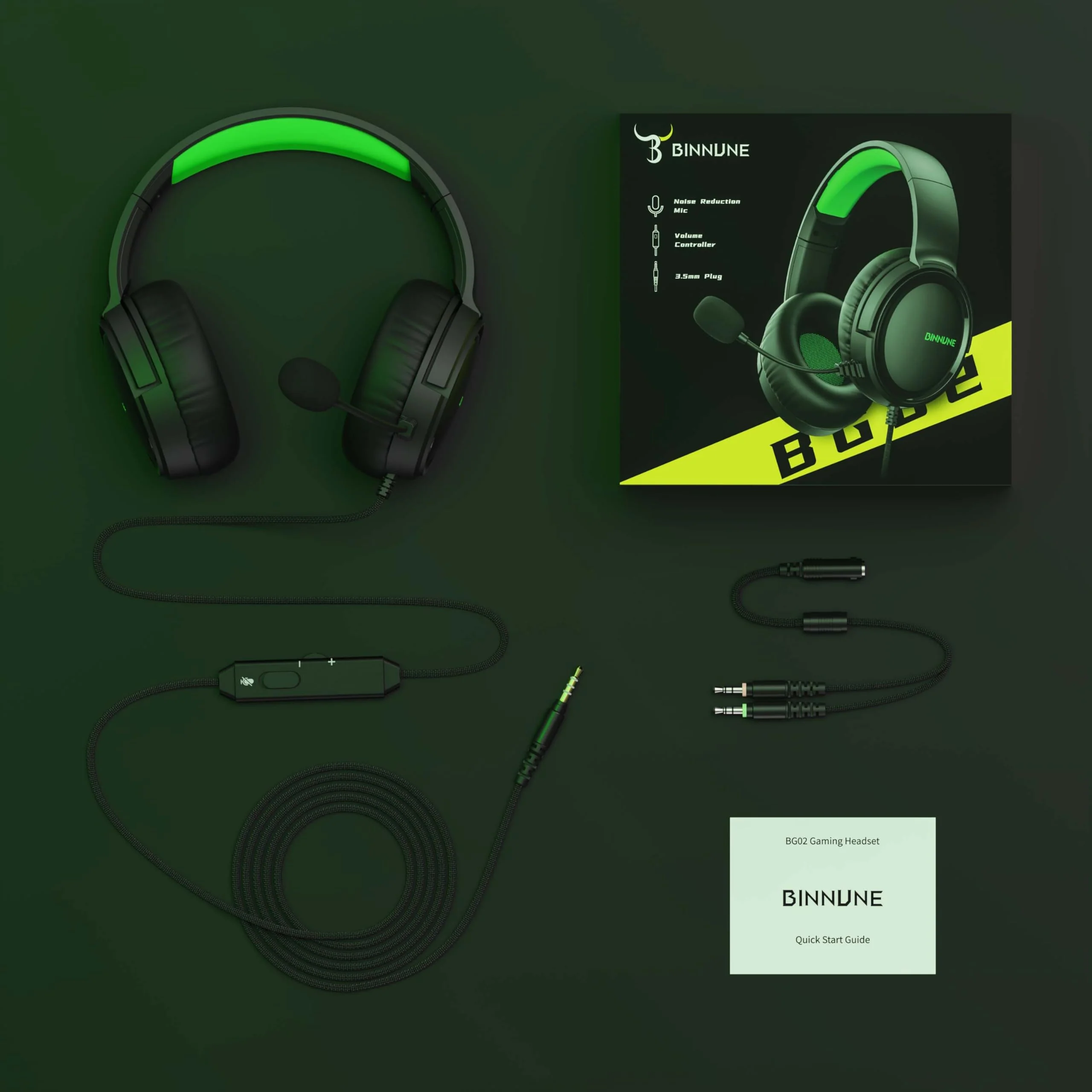 BINNUNE Gaming Headset with Mic for PS4 PS5 Xbox Series X|S Xbox 1 PC NS, Wired Gaming Headphones with Microphone for PS 4|5 Xbox1 Black Green - Image 7