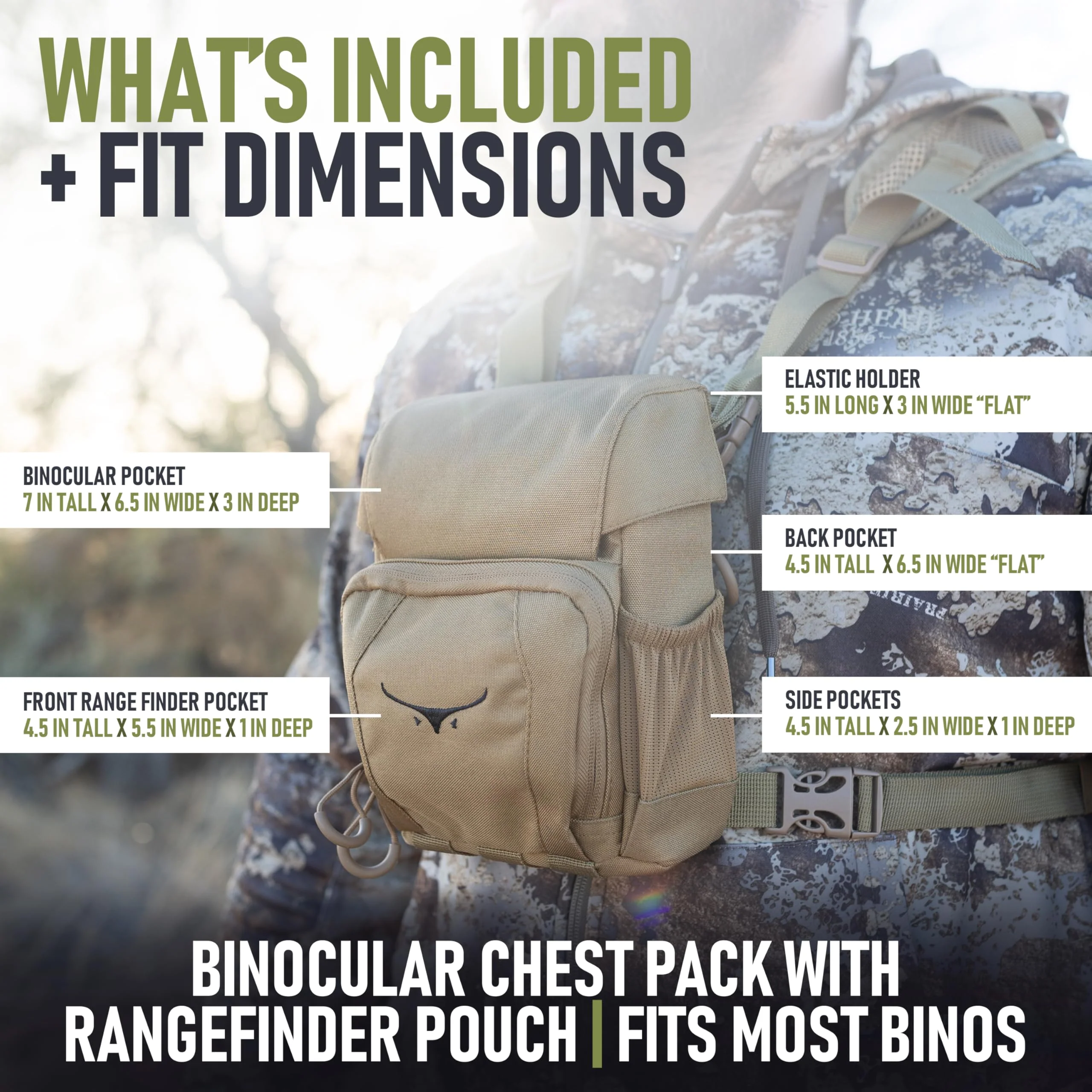 Binocular Harness Chest Pack - Lightweight Hunting Chest Rig with Rangefinder Pouch, MOLLE System Bino Harness for Bow Hunting, Tactical Chest Pack for Men, Veteran Owned Gear, Coyote - Image 3
