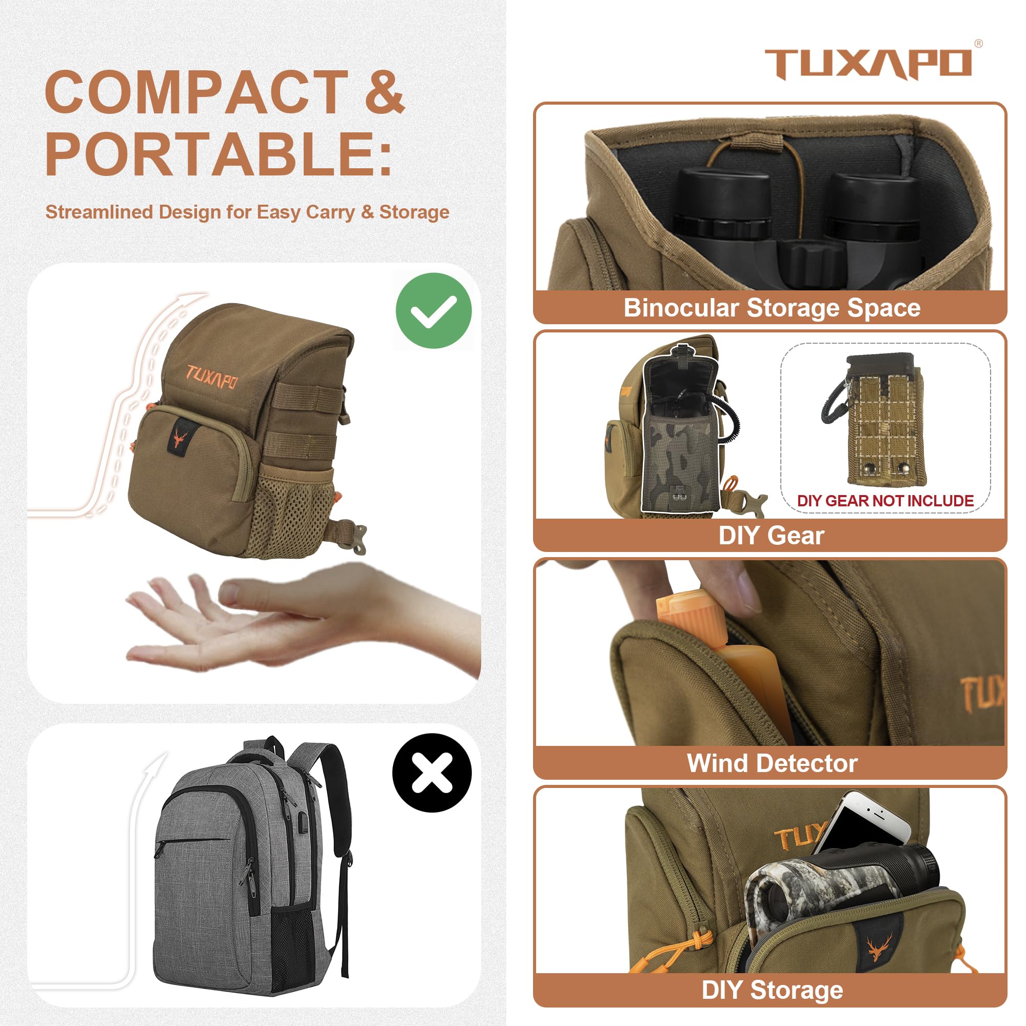 Binocular Harness Chest Pack with Rangefinder Pouch Bino Case for Hunting Hiking Shooting Coyote Brown - Image 3