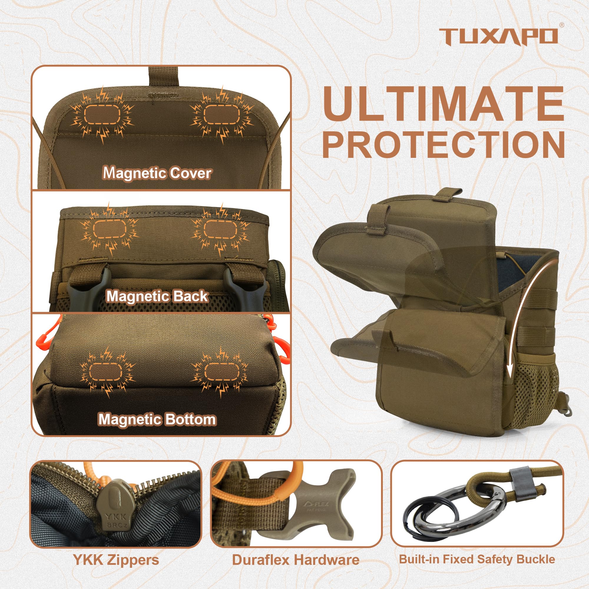 Binocular Harness Chest Pack with Rangefinder Pouch Bino Case for Hunting Hiking Shooting Coyote Brown - Image 4