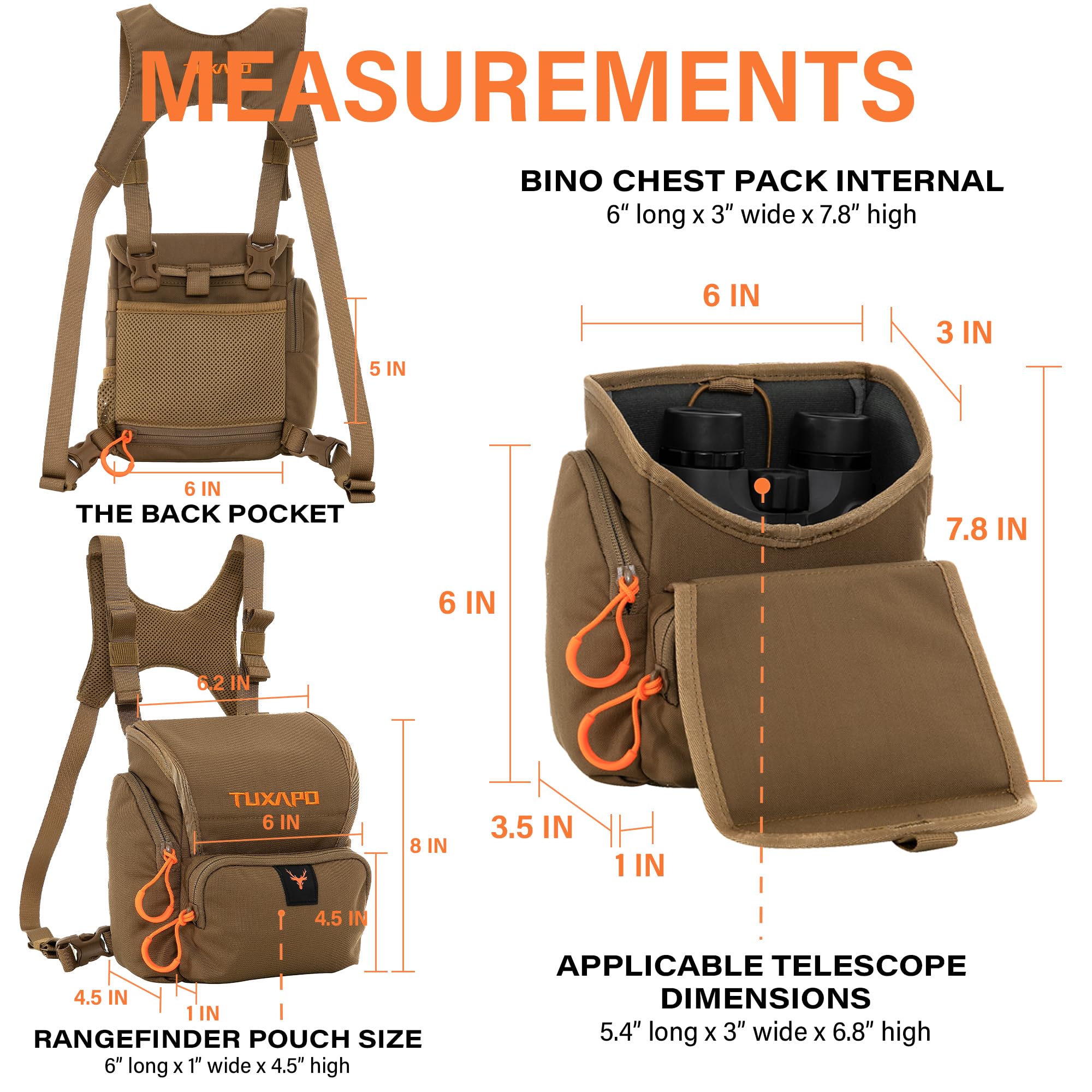 Binocular Harness Chest Pack with Rangefinder Pouch Bino Case for Hunting Hiking Shooting Coyote Brown - Image 5