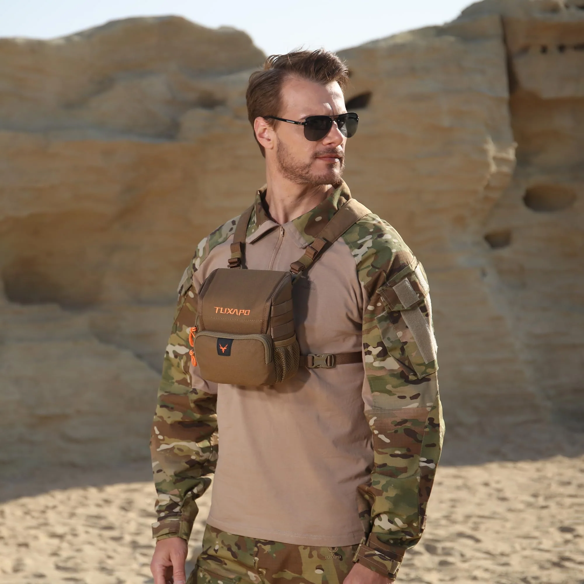 Binocular Harness Chest Pack with Rangefinder Pouch Bino Case for Hunting Hiking Shooting Coyote Brown - Image 7