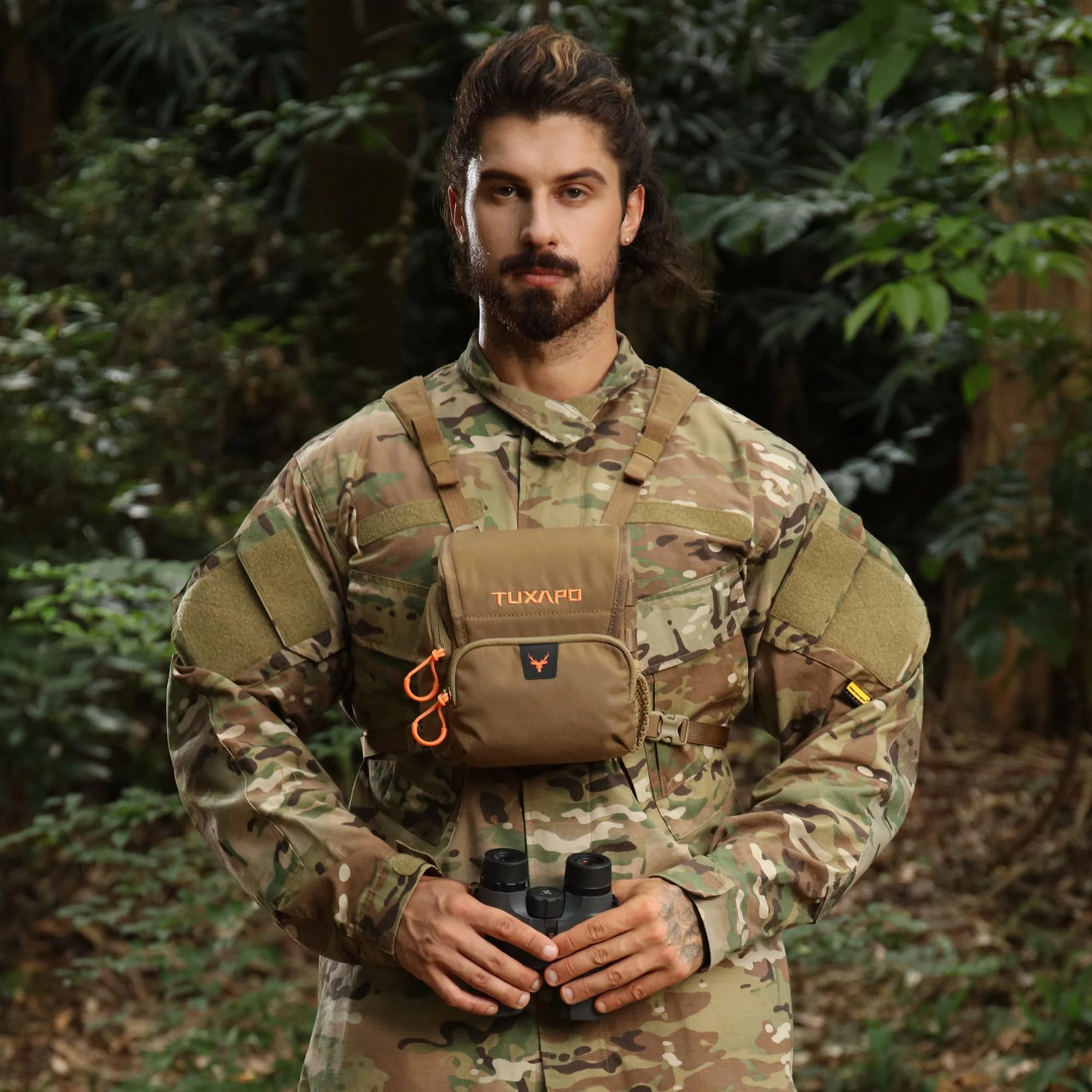 Binocular Harness Chest Pack with Rangefinder Pouch Bino Case for Hunting Hiking Shooting Coyote Brown - Image 8
