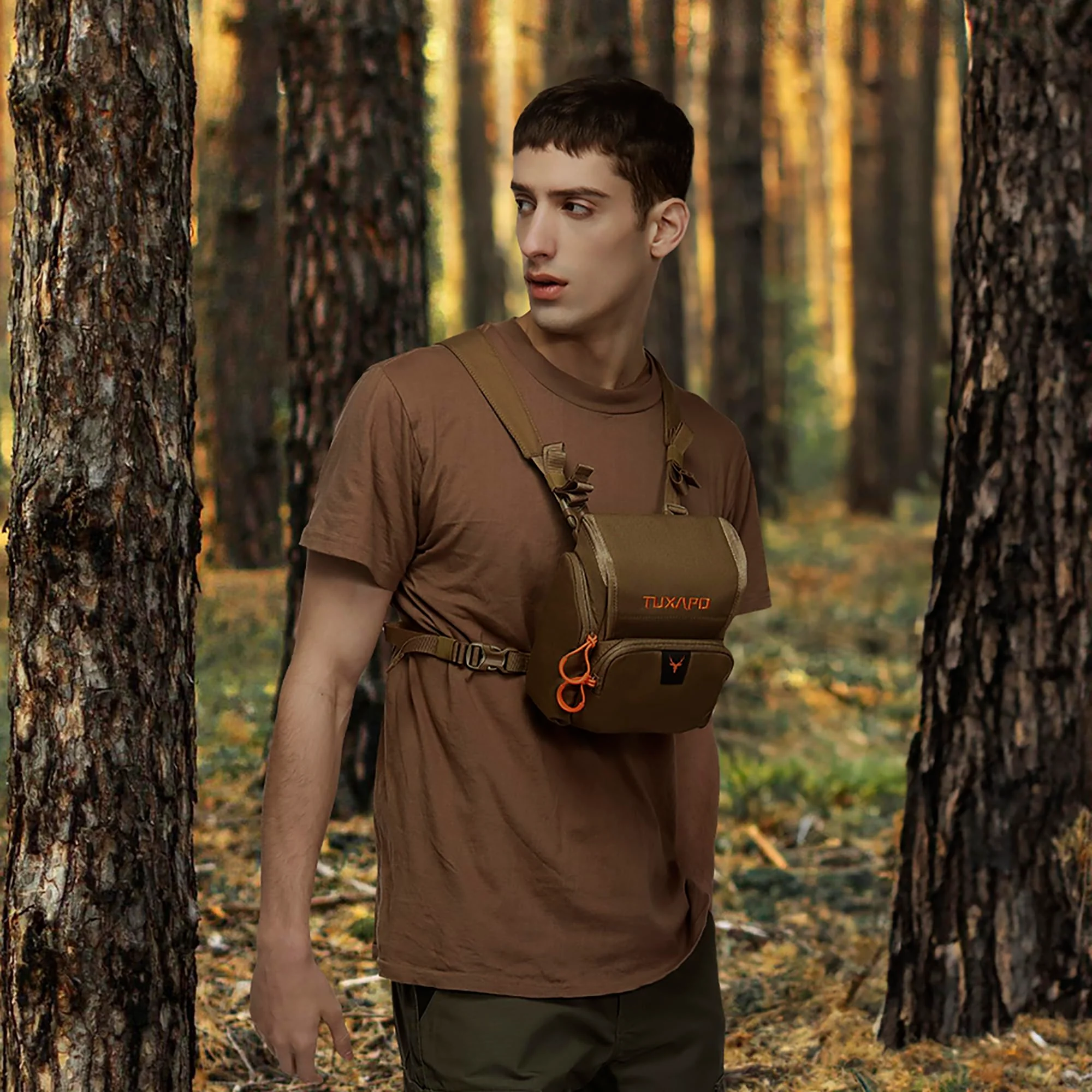 Binocular Harness Chest Pack with Rangefinder Pouch Bino Case for Hunting Hiking Shooting Coyote Brown - Image 9