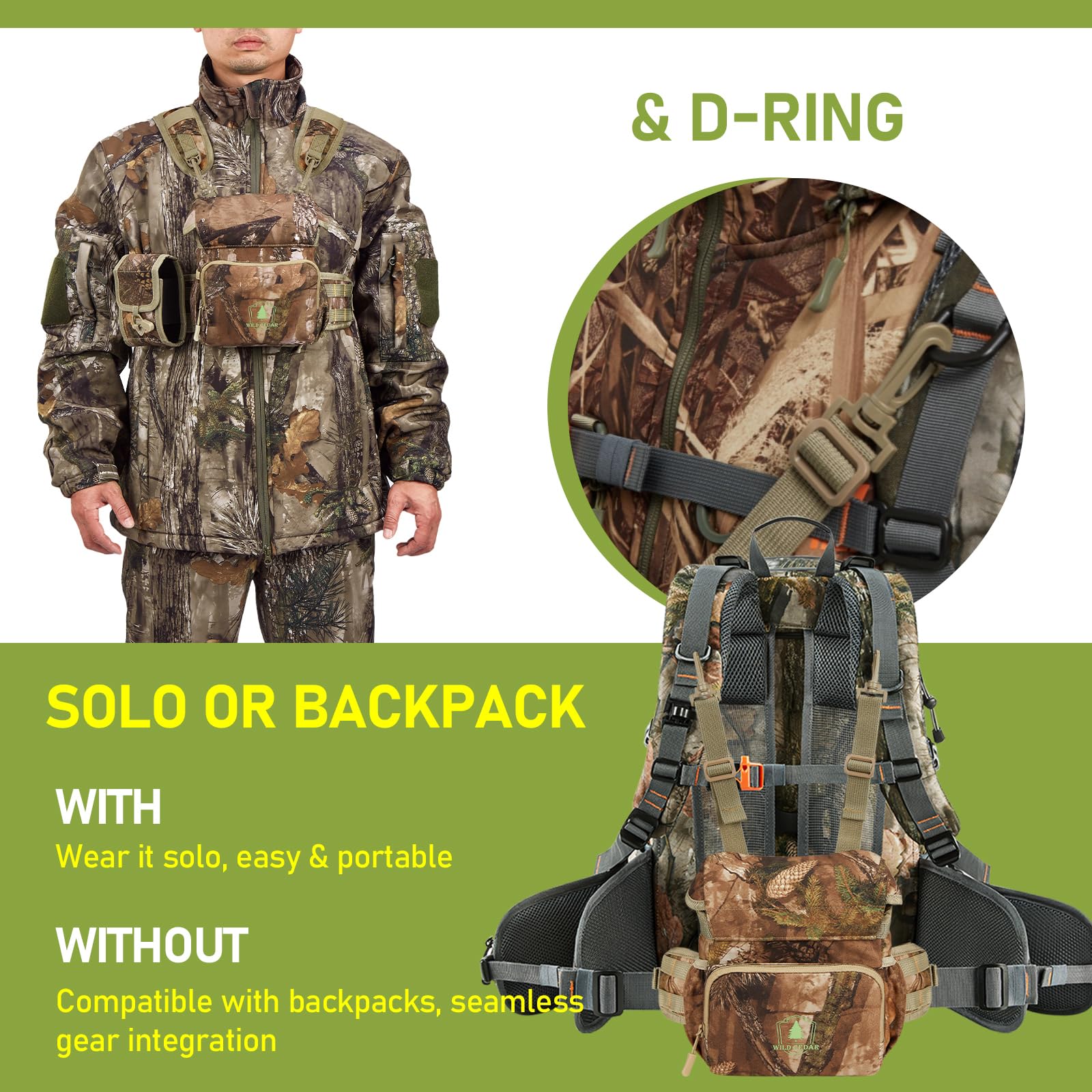 Binocular Harness Chest Pack with Rangefinder Pouch, Compatible with Most Hunting Backpacks, Bino Harness with Rain Cover for Bird Watching, Hunting, Hiking Compatible Version - Image 2