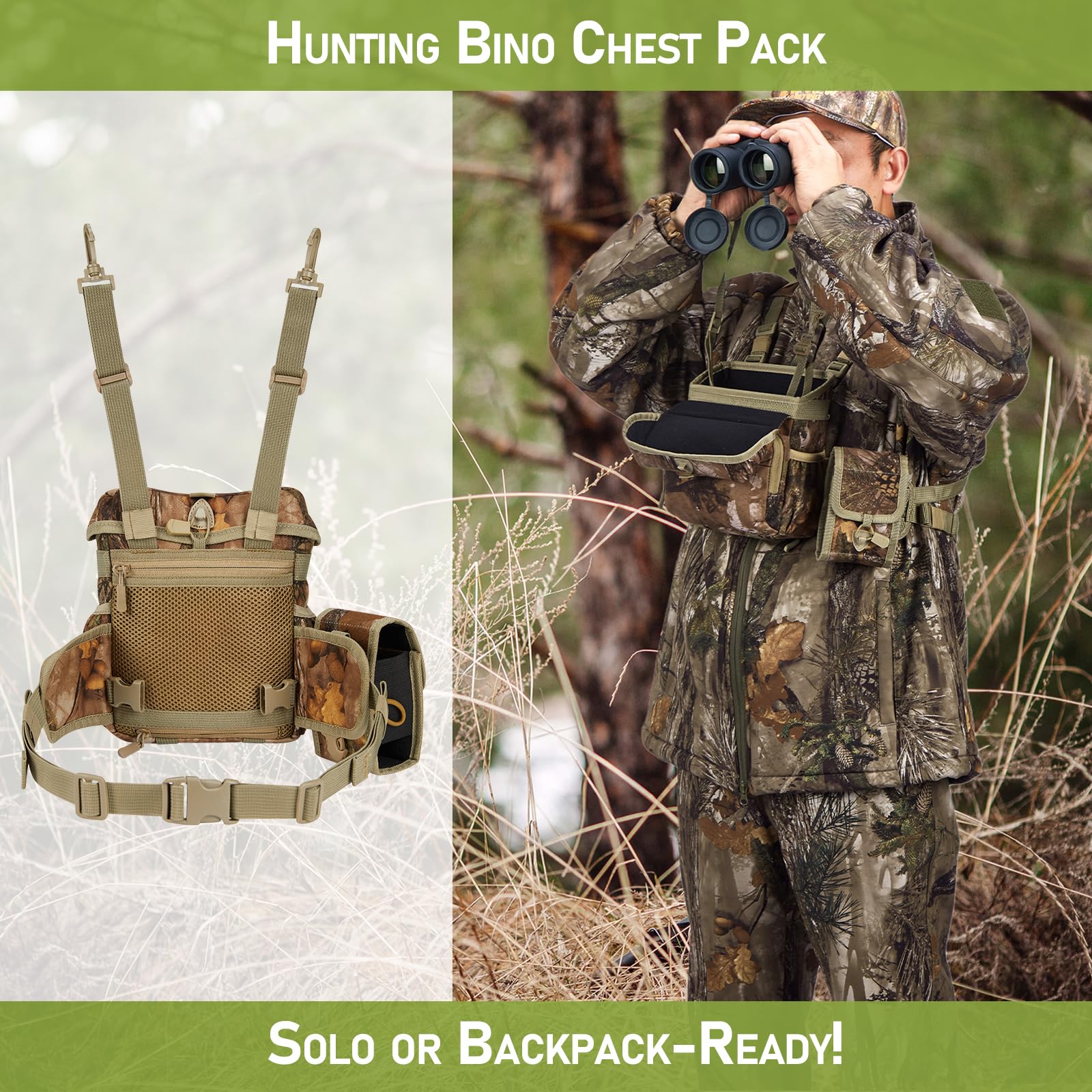 Binocular Harness Chest Pack with Rangefinder Pouch, Compatible with Most Hunting Backpacks, Bino Harness with Rain Cover for Bird Watching, Hunting, Hiking Compatible Version - Image 6