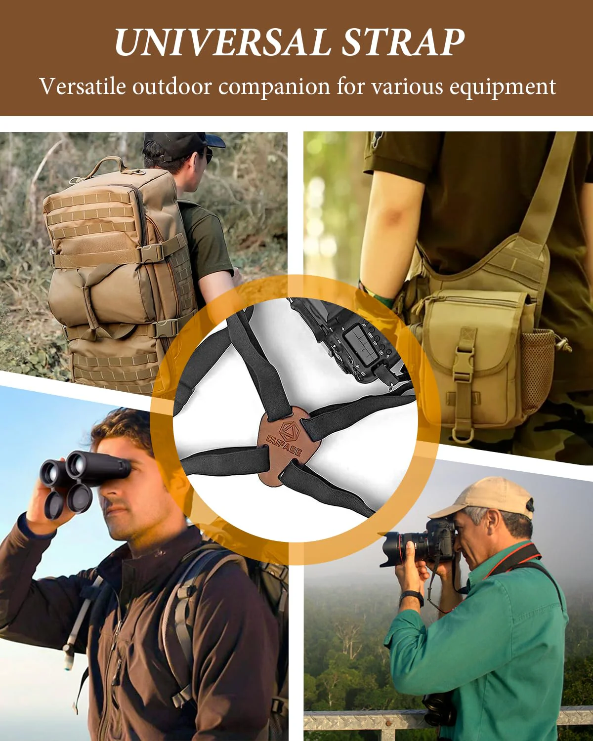 Binocular Harness Strap, Binocular Harness for Birding, X-shaped Decompression Binocular Strap Brown - Image 3