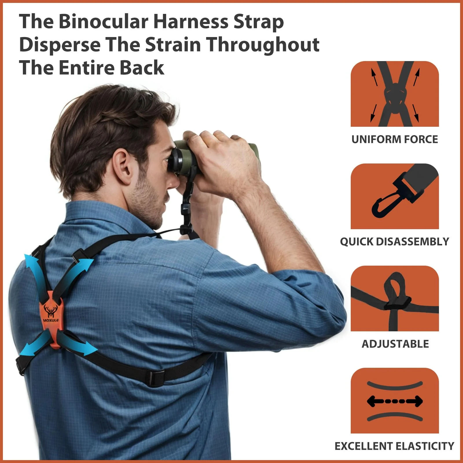 Binocular Harness Strap X-Shaped - Adjustable Bino Chest Straps for All Binoculars Hunting,Hiking and Birding - Black - Image 2