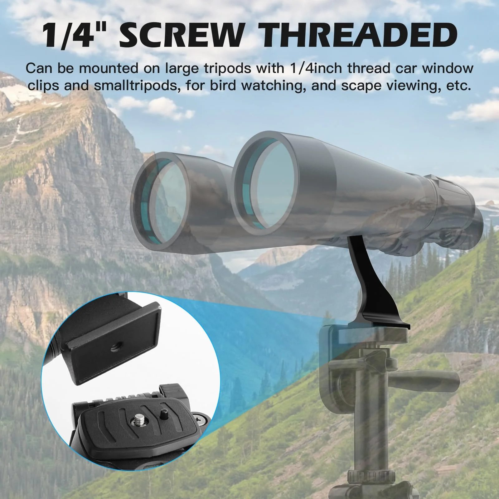 Binocular Tripod Adapter-Binocular Mount 1/4 Inch Aluminium Threading Mount,Tripod Mount Adapter for Bird Watching and Outdoors - Image 4