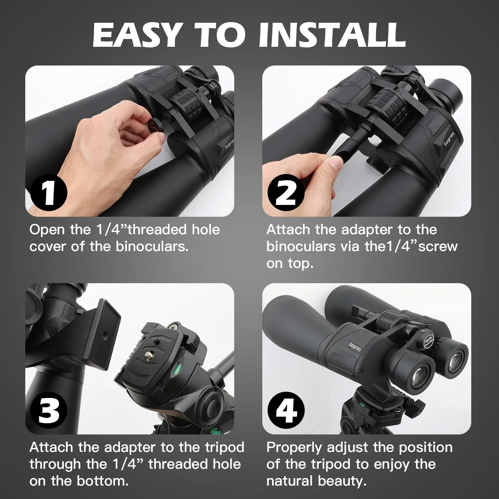Binocular Tripod Adapter-Binocular Mount 1/4 Inch Aluminium Threading Mount,Tripod Mount Adapter for Bird Watching and Outdoors - Image 5
