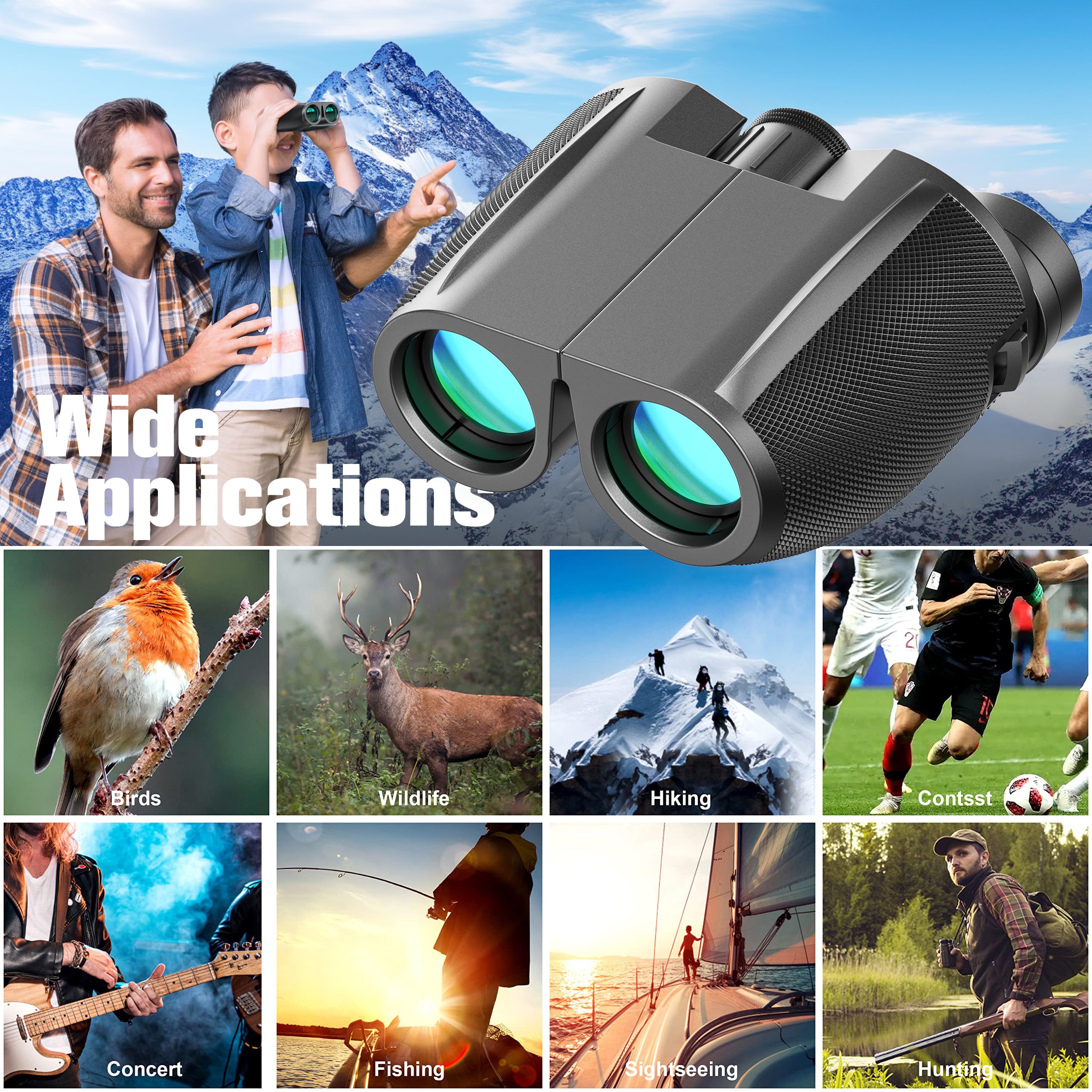 Binoculars 12x25 for Adults and Kids Night Vision Binoculars Compact Binocular Waterproof Binocular Wide Field of View for Bird Watching,Hiking,Hunting,Concert with Binocular Cases Darkgrey - Image 4