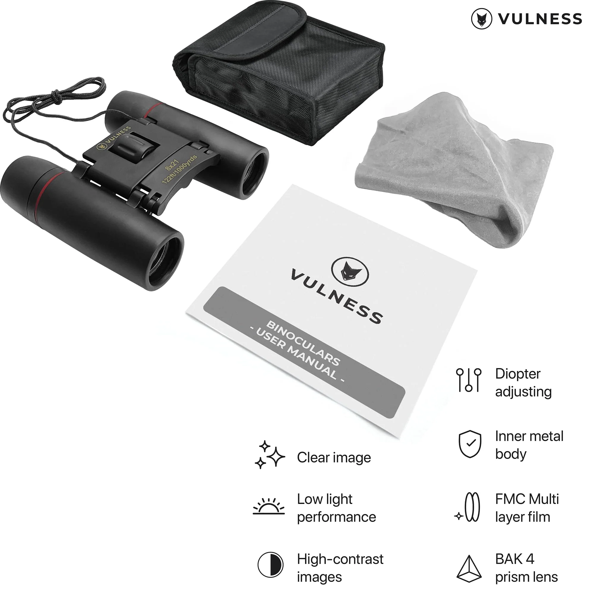 Binoculars for Adults | Compact Small Mini Travel Binocular for Bird Watching High Powered Electronics Cruise Ship Essentials Norwegian Alaska Must Haves Hiking Camping Gear a by VULNESS (Black, 8X21) Black - Image 5