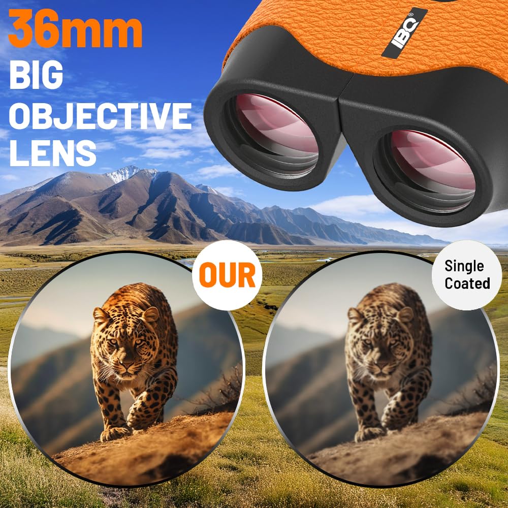 Binoculars for Kids,15X36 Compact Binocular for Adults,BAK4 Prism FMC Lens,IPX7 Waterproof Binoculars for Bird Watching,Easy Focus Binoculars Outdoor Sport,Hunting,Theater and Concerts(Orange) ORANGE - Image 3