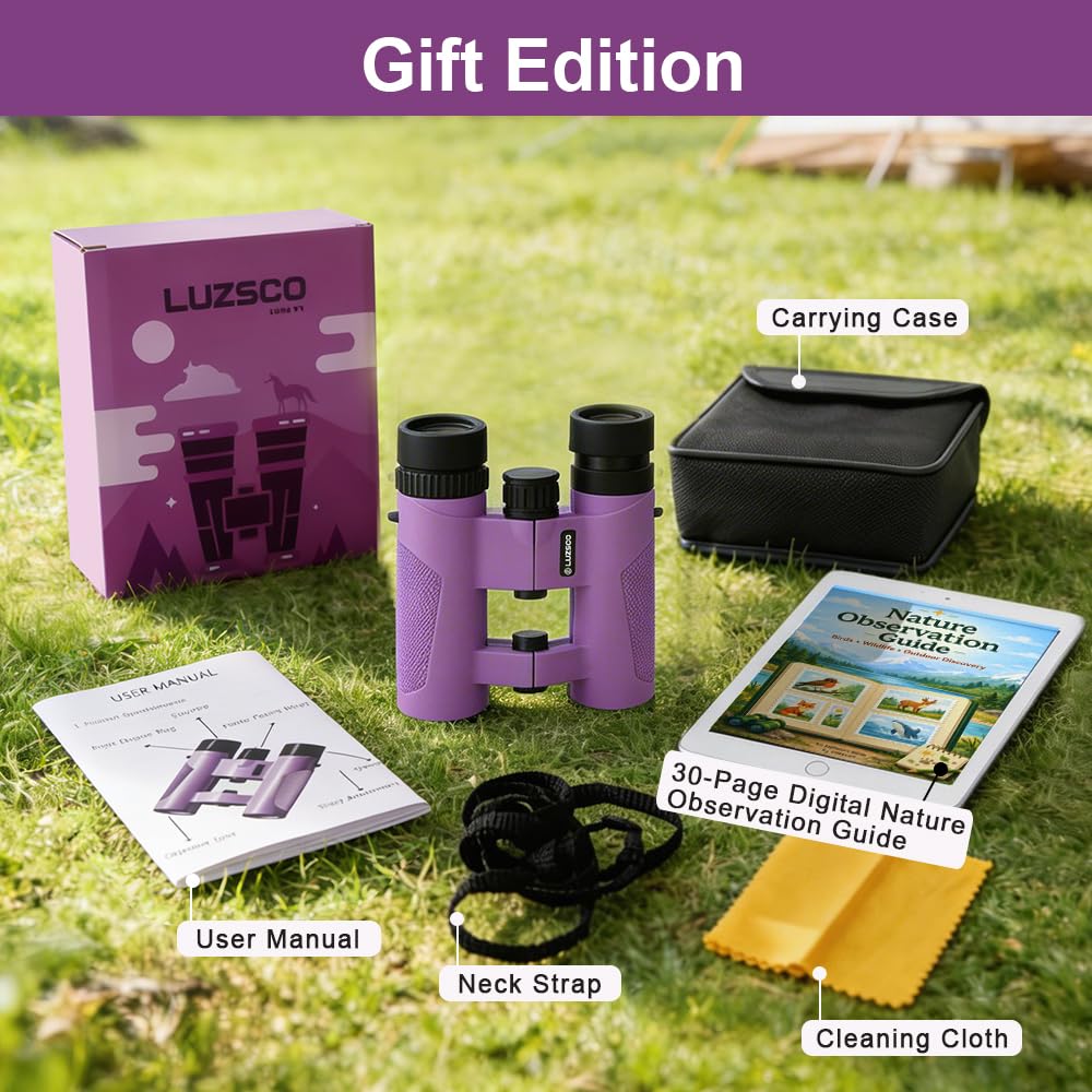 Binoculars for Kids 8-12, 10x25 Kids Binoculars for Nature Exploration, HD Childrens Binocular for Bird Watching, Hiking, Camping, Outdoor Adventure - Purple - Image 3