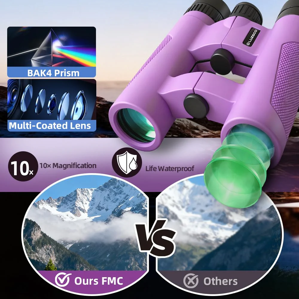 Binoculars for Kids 8-12, 10x25 Kids Binoculars for Nature Exploration, HD Childrens Binocular for Bird Watching, Hiking, Camping, Outdoor Adventure - Purple - Image 4