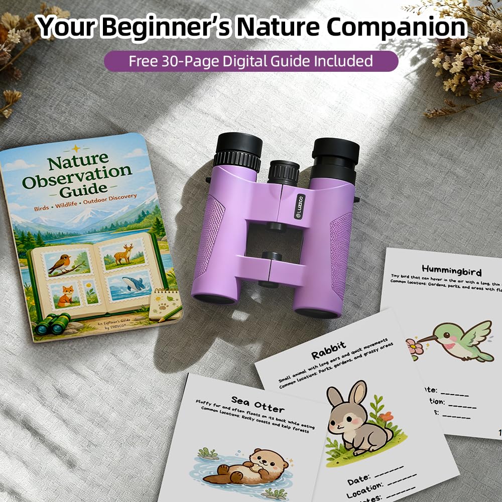 Binoculars for Kids 8-12, 10x25 Kids Binoculars for Nature Exploration, HD Childrens Binocular for Bird Watching, Hiking, Camping, Outdoor Adventure - Purple - Image 5