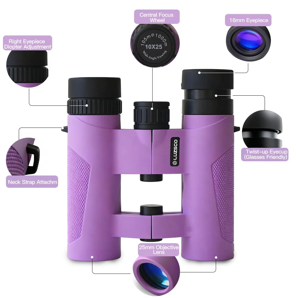 Binoculars for Kids 8-12, 10x25 Kids Binoculars for Nature Exploration, HD Childrens Binocular for Bird Watching, Hiking, Camping, Outdoor Adventure - Purple - Image 7