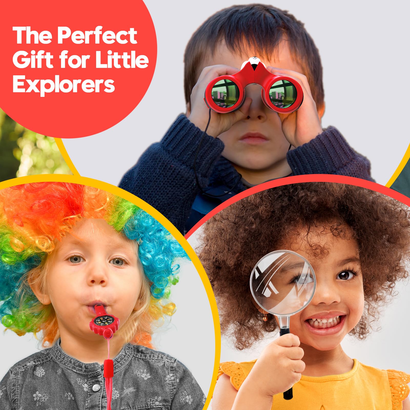 Binoculars for Kids 8x21 High-Resolution Real Optics with Magnifying Glass & Whistle Compass, Kids Binoculars for 3-12 Years Boys and Girls, Best Kids Toys for Outdoor Bird Watching, Hiking, Travel Red - Image 5