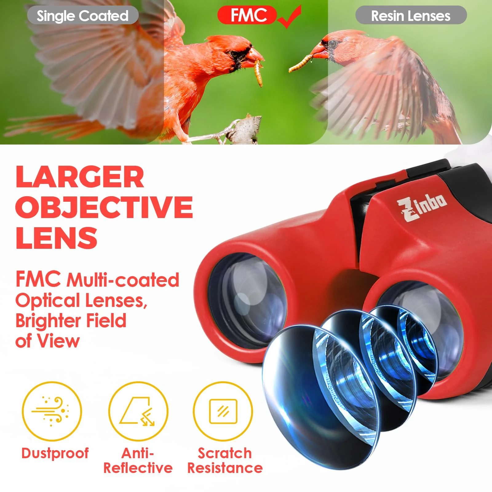 Binoculars for Kids 8x21 High-Resolution Real Optics with Magnifying Glass & Whistle Compass, Kids Binoculars for 3-12 Years Boys and Girls, Best Kids Toys for Outdoor Bird Watching, Hiking, Travel Red - Image 6