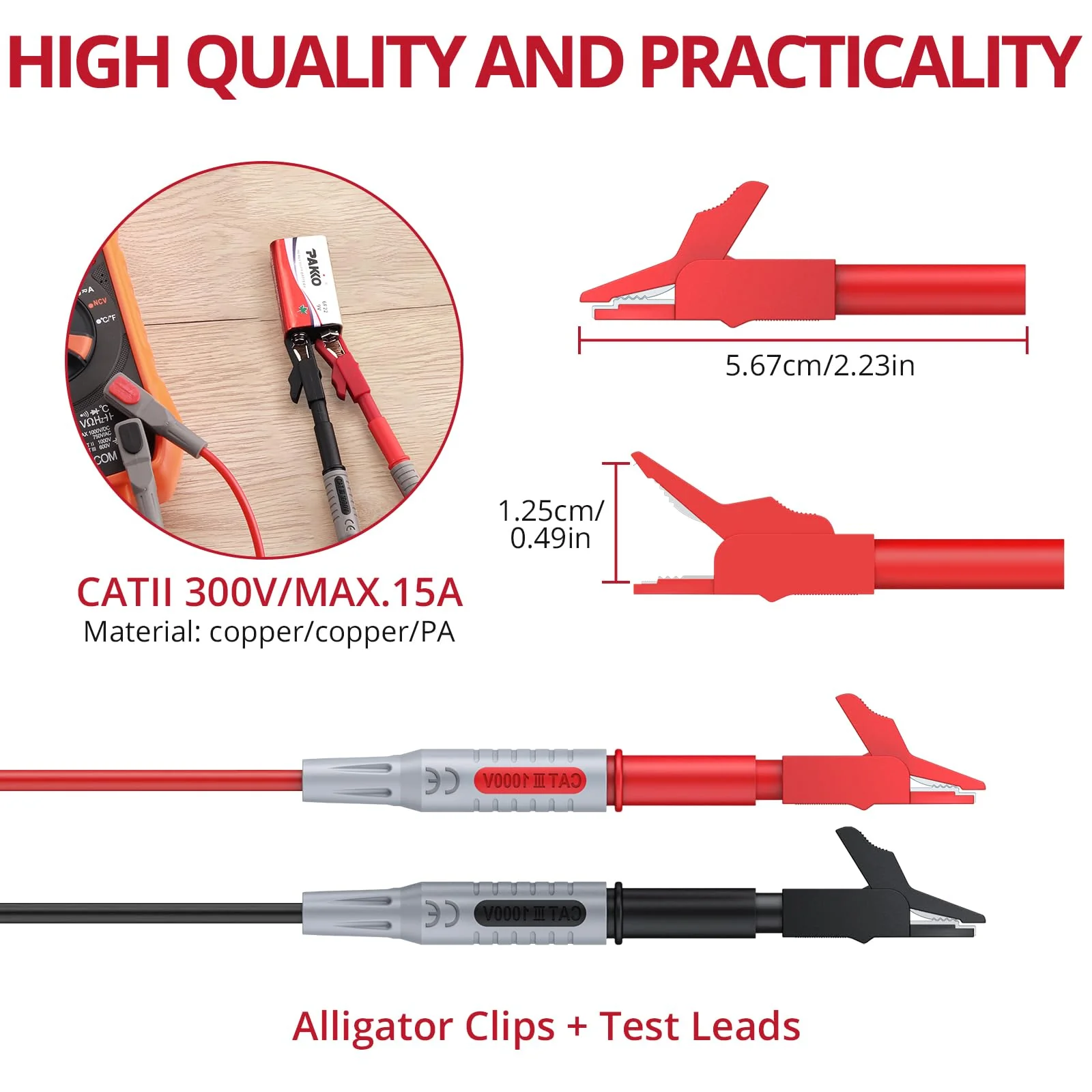 BINTA Silicone Multimeter Test Leads Set with Insulated Test Leads, Alligator Clips, Test Hooks, Test Probes, Test Tweezers, Professional Lead Kit for Digital Multimeter Testing CATII 1000V/ 19A 11PCS - Image 4
