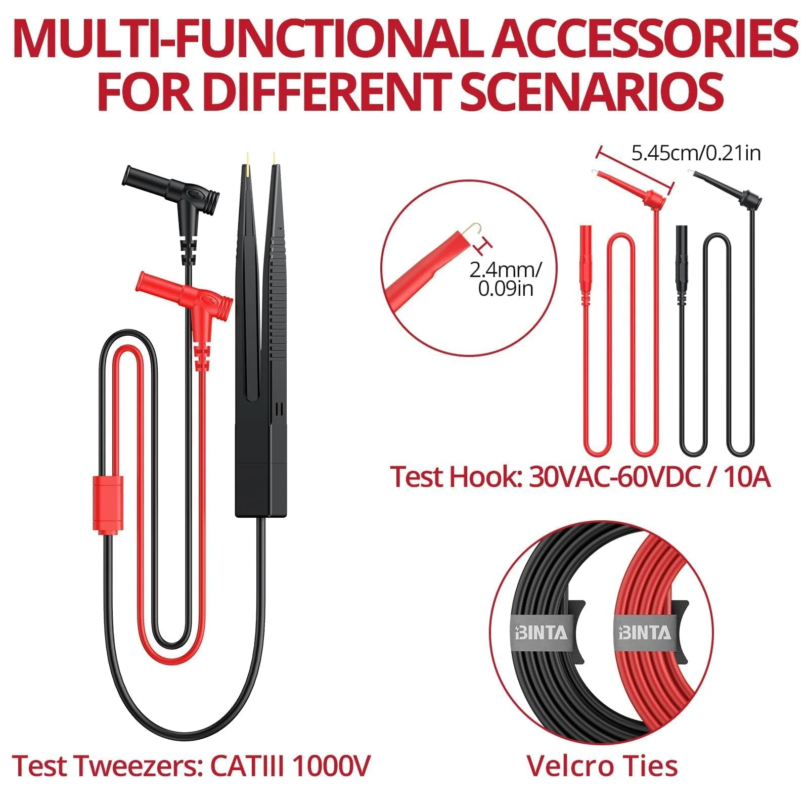 BINTA Silicone Multimeter Test Leads Set with Insulated Test Leads, Alligator Clips, Test Hooks, Test Probes, Test Tweezers, Professional Lead Kit for Digital Multimeter Testing CATII 1000V/ 19A 11PCS - Image 6