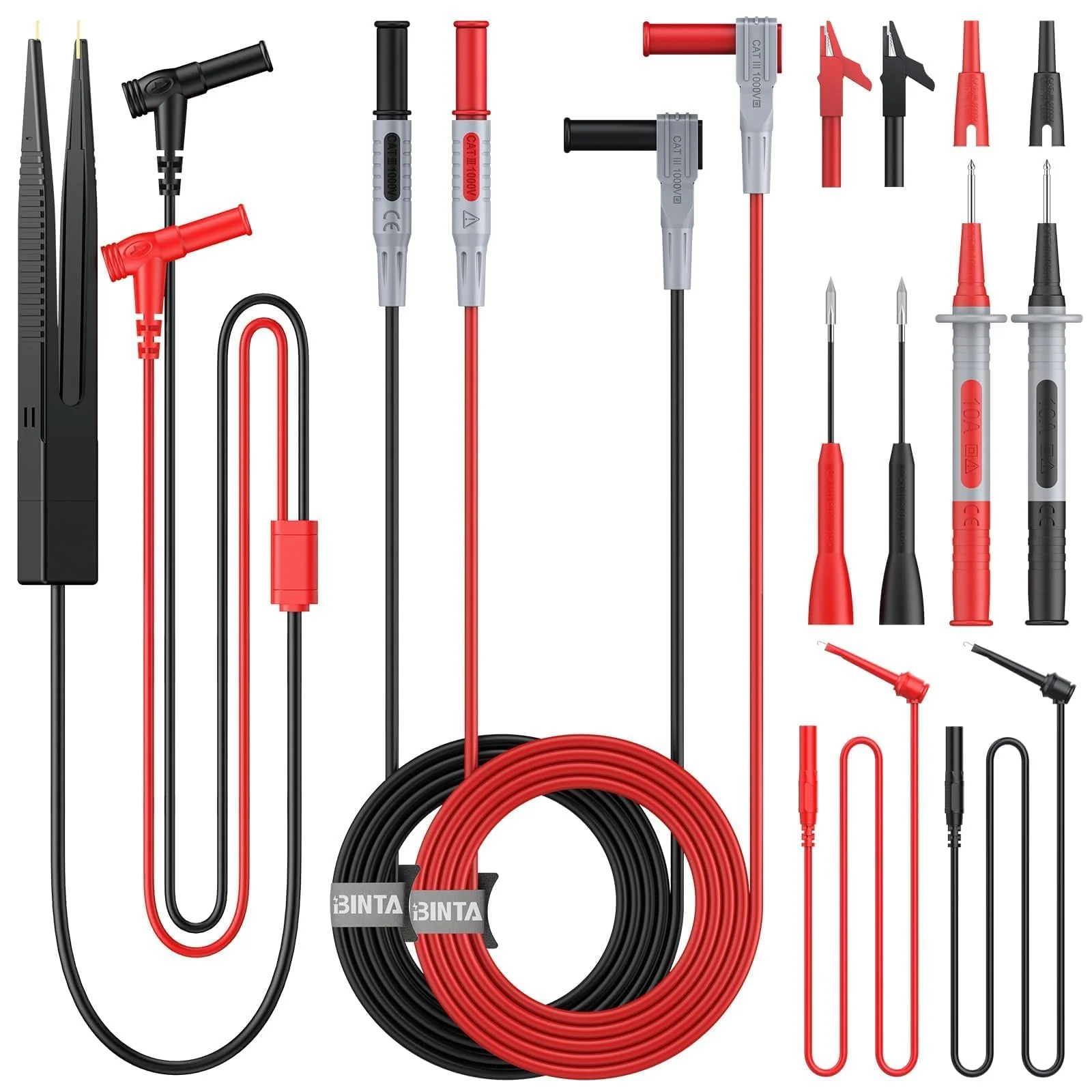 BINTA Silicone Multimeter Test Leads Set with Insulated Test Leads, Alligator Clips, Test Hooks, Test Probes, Test Tweezers, Professional Lead Kit for Digital Multimeter Testing CATII 1000V/ 19A 11PCS - Image 8