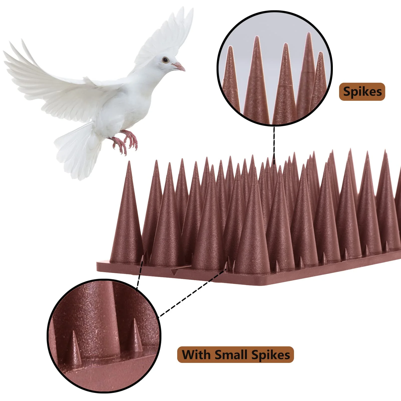Bird Spikes, 9 Pack Bird Guard Spikes for Squirrel Cat Raccoon and Other Small Animals, Pigeon Spikes for Outdoor Fences and Roofs, Durable Plastic Bird Barrier Strips Brown - Image 2