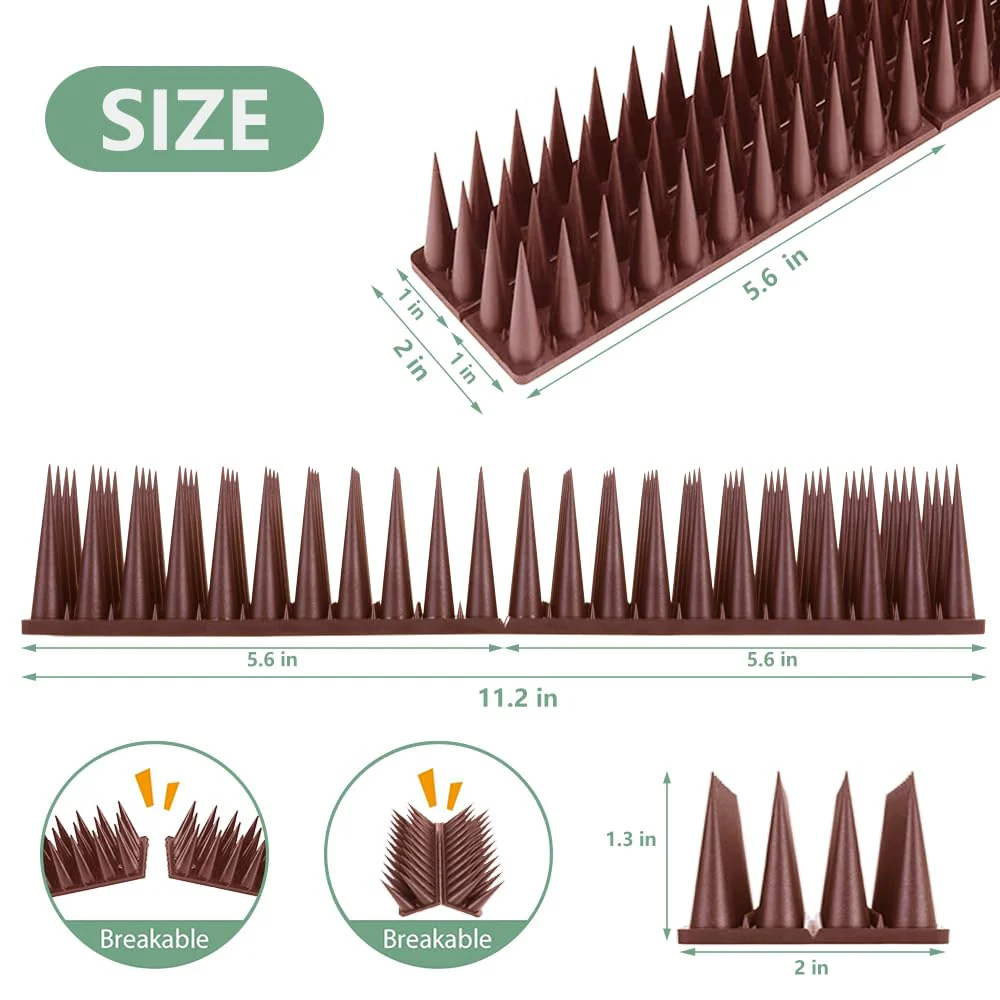 Bird Spikes, 9 Pack Bird Guard Spikes for Squirrel Cat Raccoon and Other Small Animals, Pigeon Spikes for Outdoor Fences and Roofs, Durable Plastic Bird Barrier Strips Brown - Image 4
