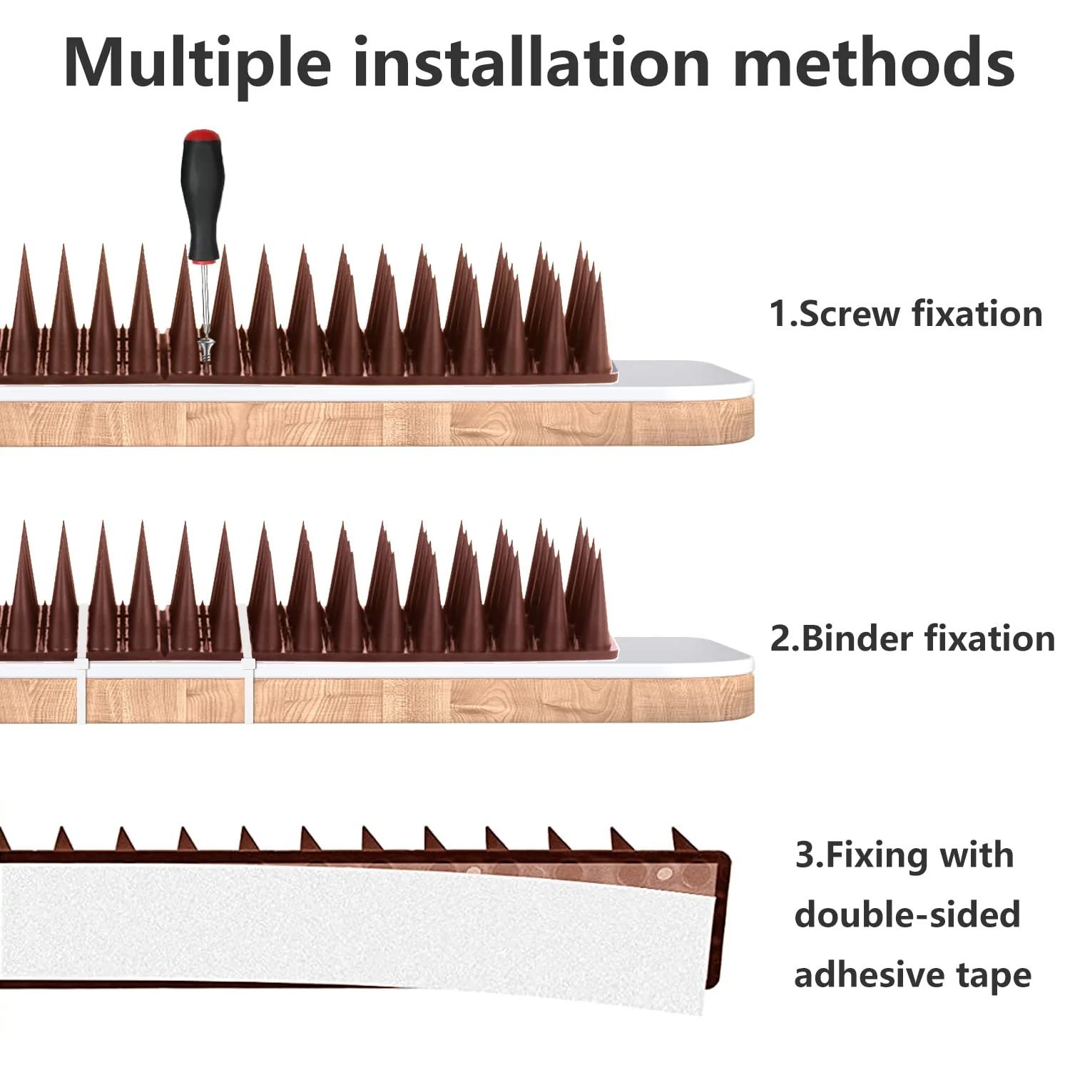 Bird Spikes, 9 Pack Bird Guard Spikes for Squirrel Cat Raccoon and Other Small Animals, Pigeon Spikes for Outdoor Fences and Roofs, Durable Plastic Bird Barrier Strips Brown - Image 5