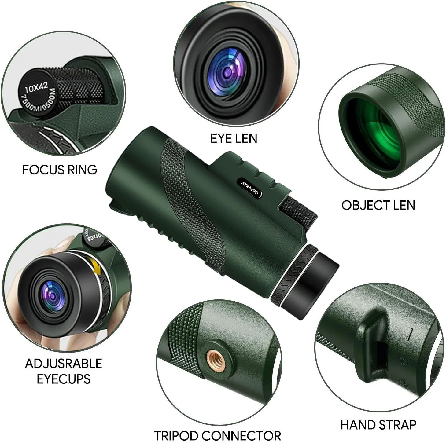 Birthday Gifts for Men Dad Him Husband Teen, 10×42 Monocular Telescope for Adults, High Powered FMC & BAK4 Scope, Compact Monocular, White Elephant Gift, Outdoors Survival Hiking Gear for Adventure GREEN - Image 2